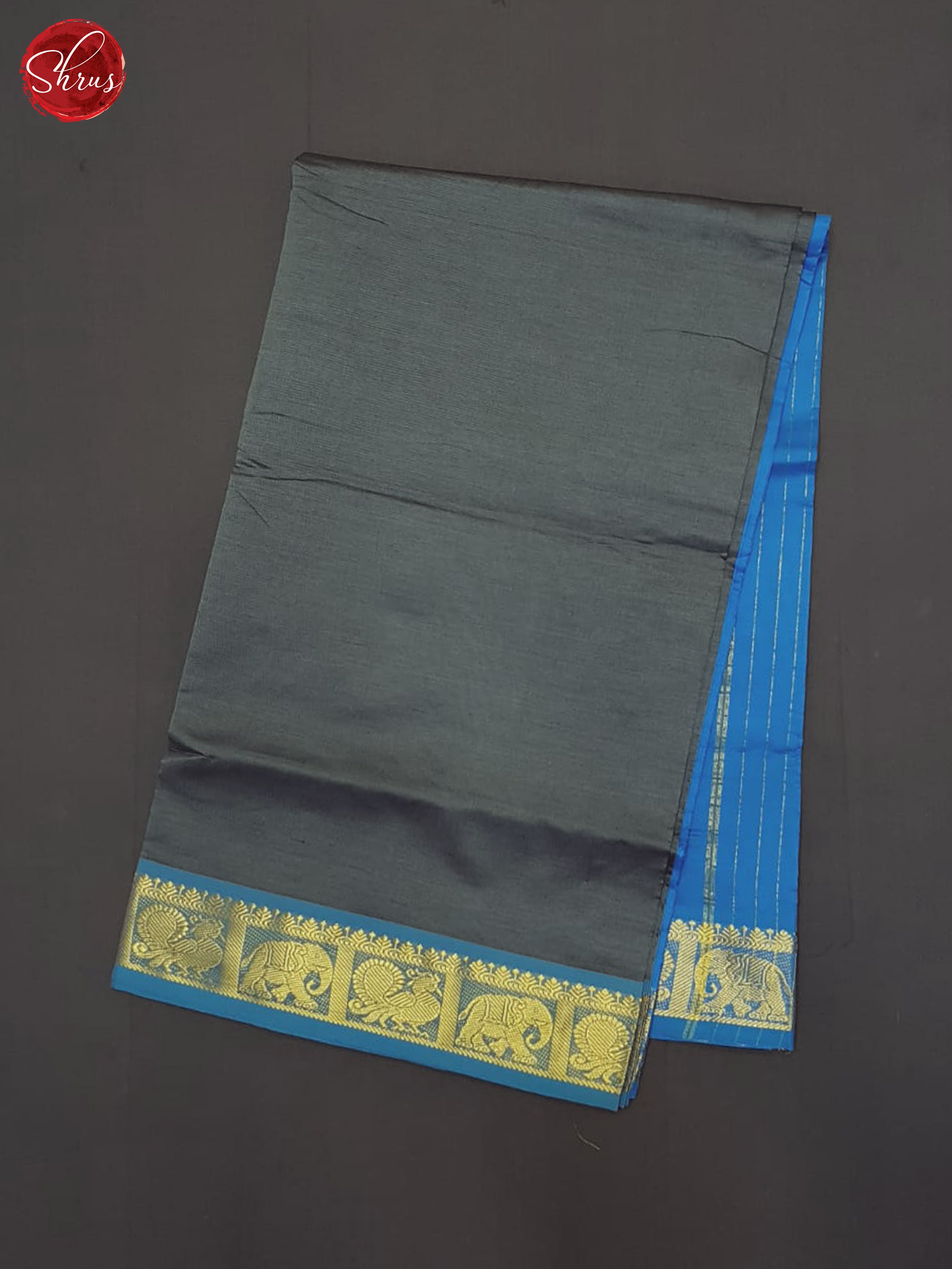 Grey And Blue-Silk Cotton half-pure Saree - Shop on ShrusEternity.com