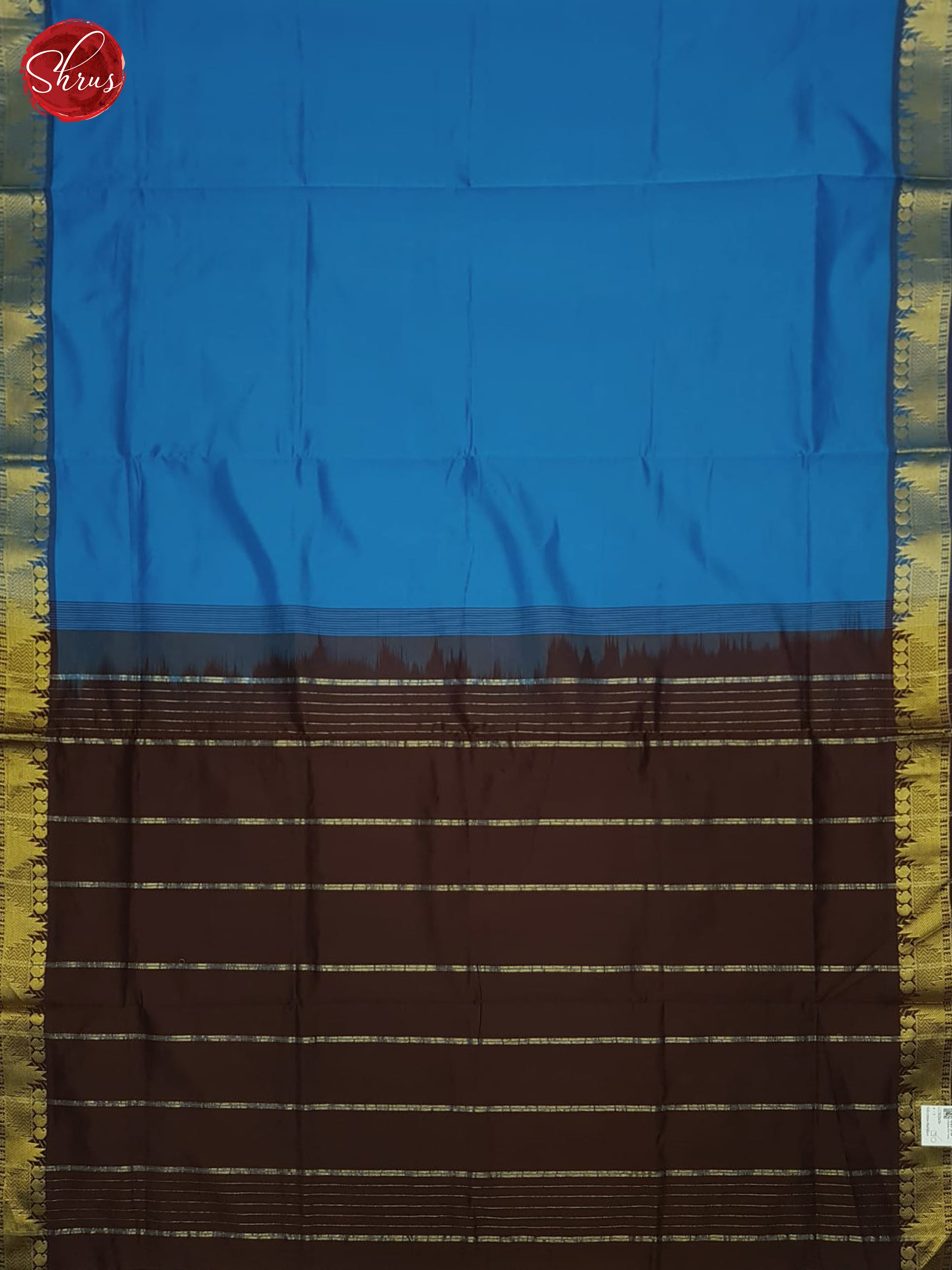 Blue And Brown- Silk Cotton Half-pure saree - Shop on ShrusEternity.com