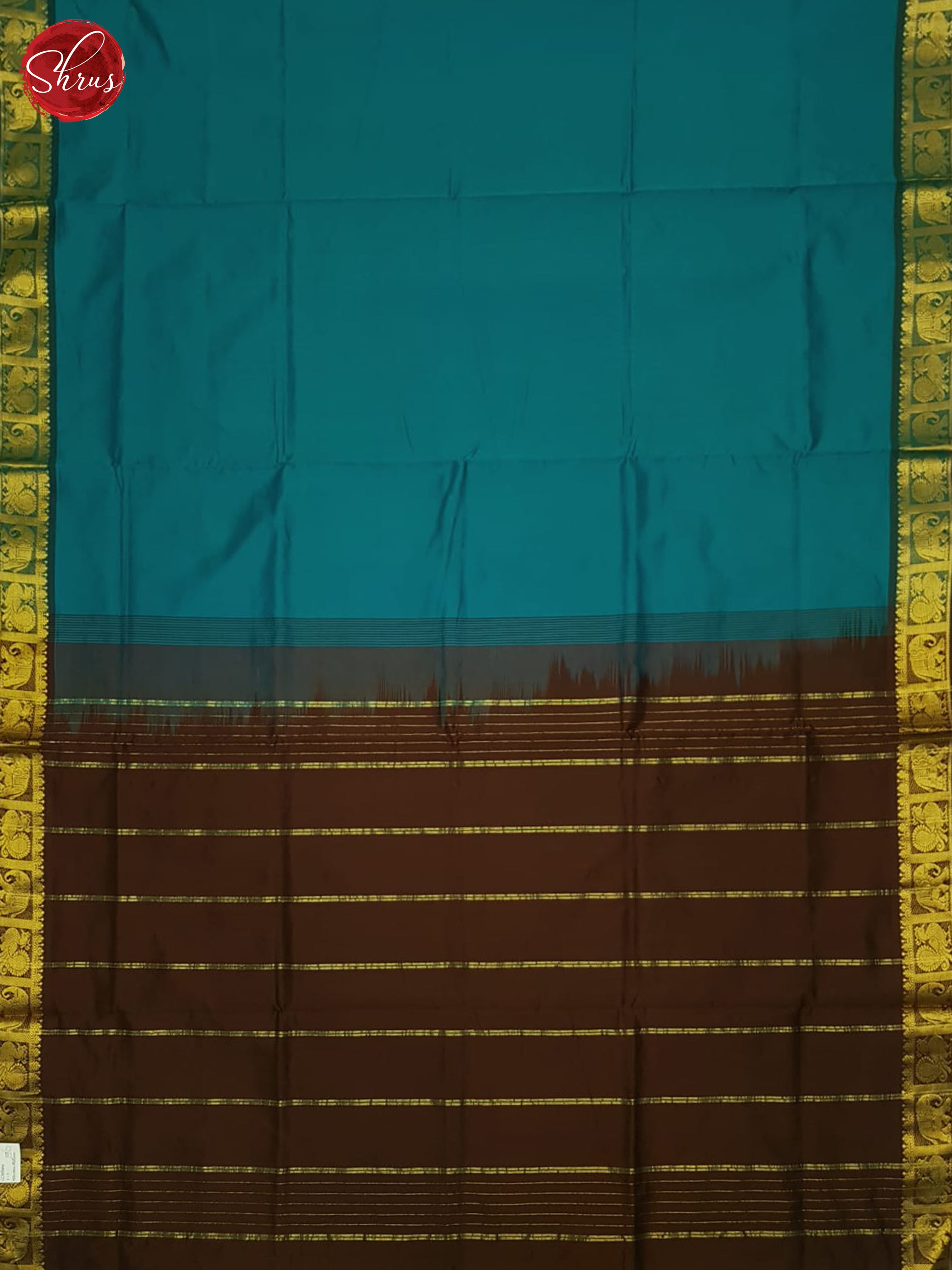 Blue And Brown- Silk Cotton Half-pure Saree - Shop on ShrusEternity.com