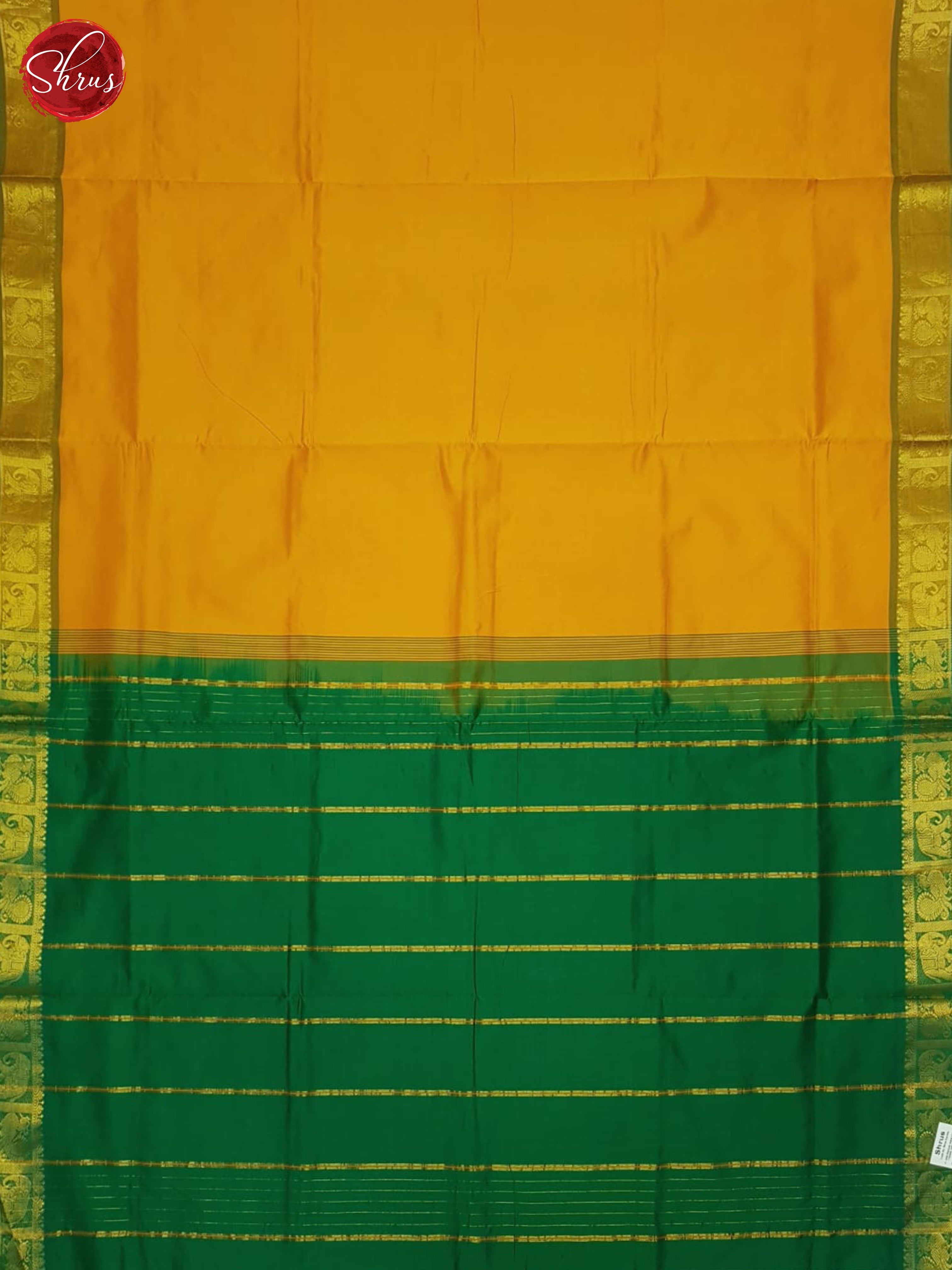 Mambala Yellow And Green- Silk Cotton Half-pure Saree - Shop on ShrusEternity.com