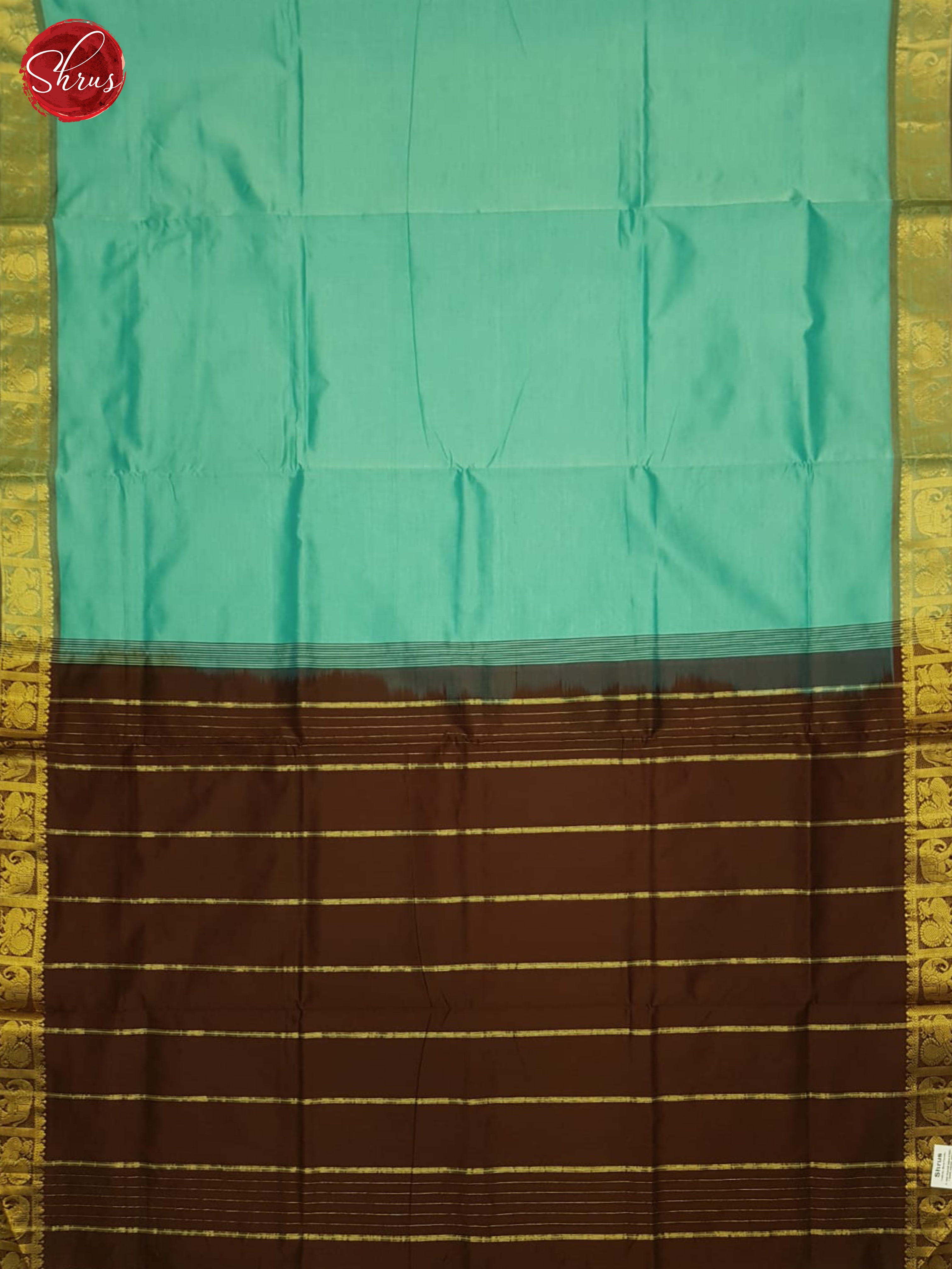 Teal Green And Brown- Silk Cotton Half-pure Saree - Shop on ShrusEternity.com