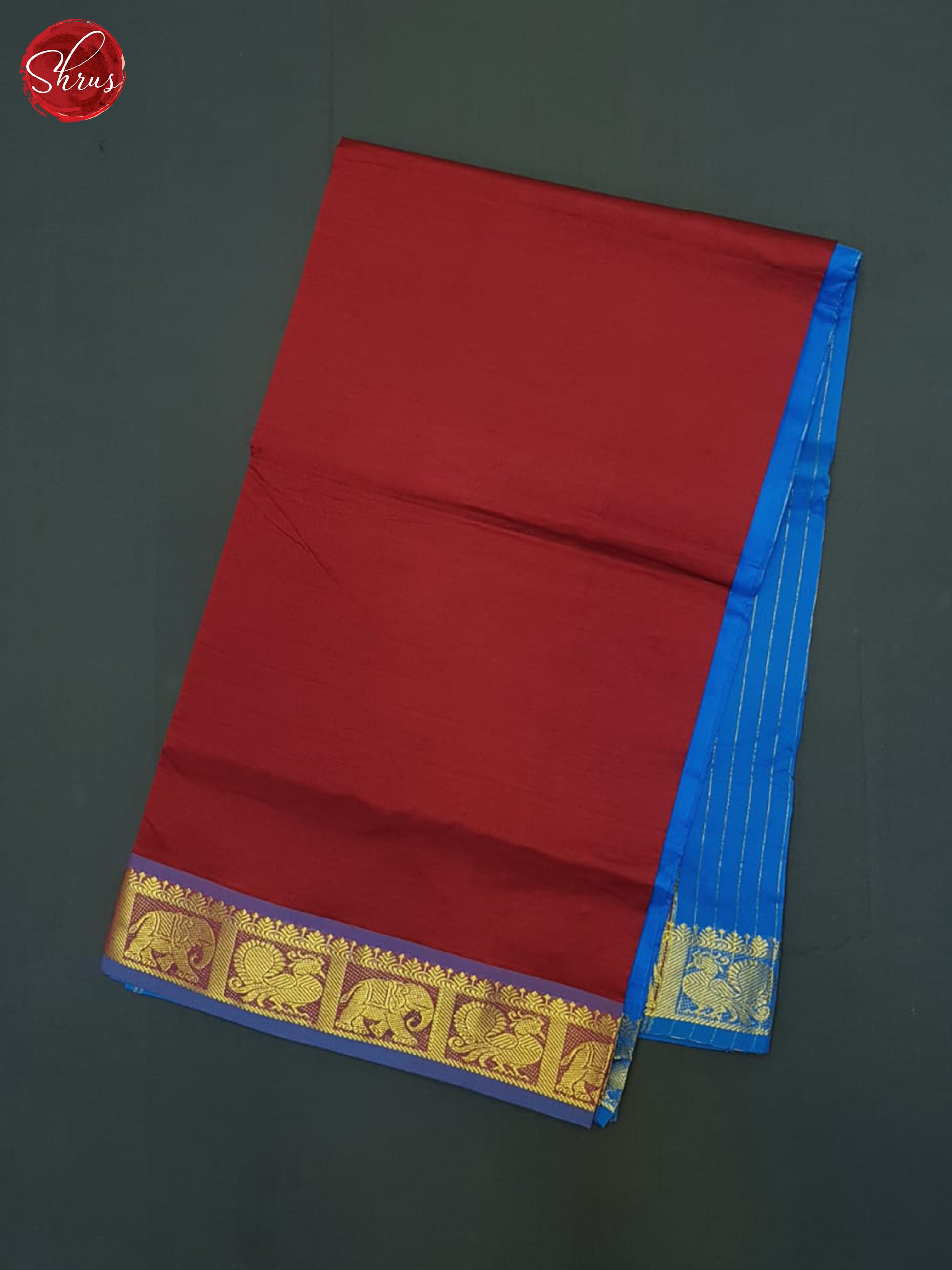 Red And Blue- Silk Cotton Half-pure Saree - Shop on ShrusEternity.com