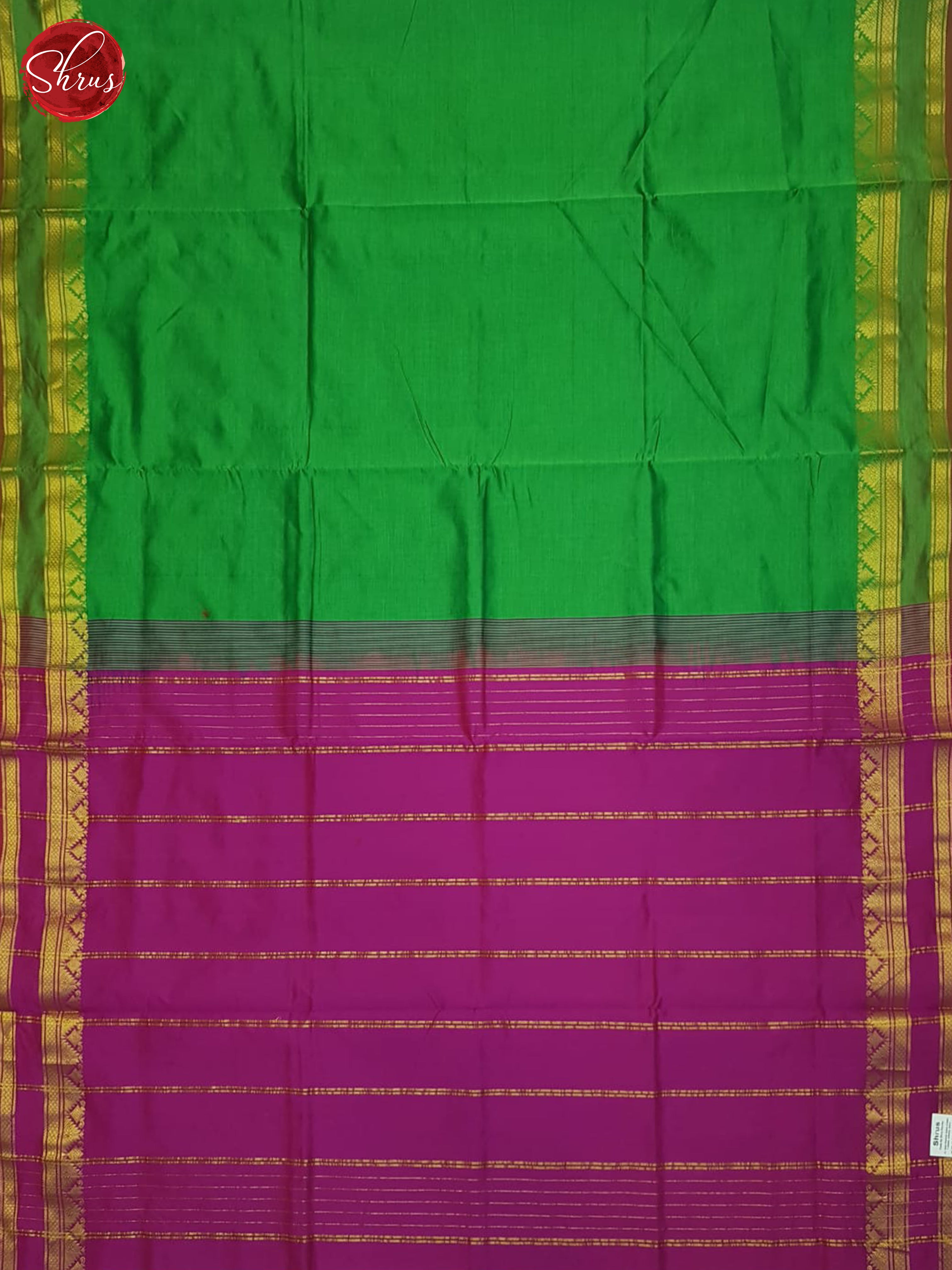 Green And Purple- Silk Cotton Half-pure Saree - Shop on ShrusEternity.com