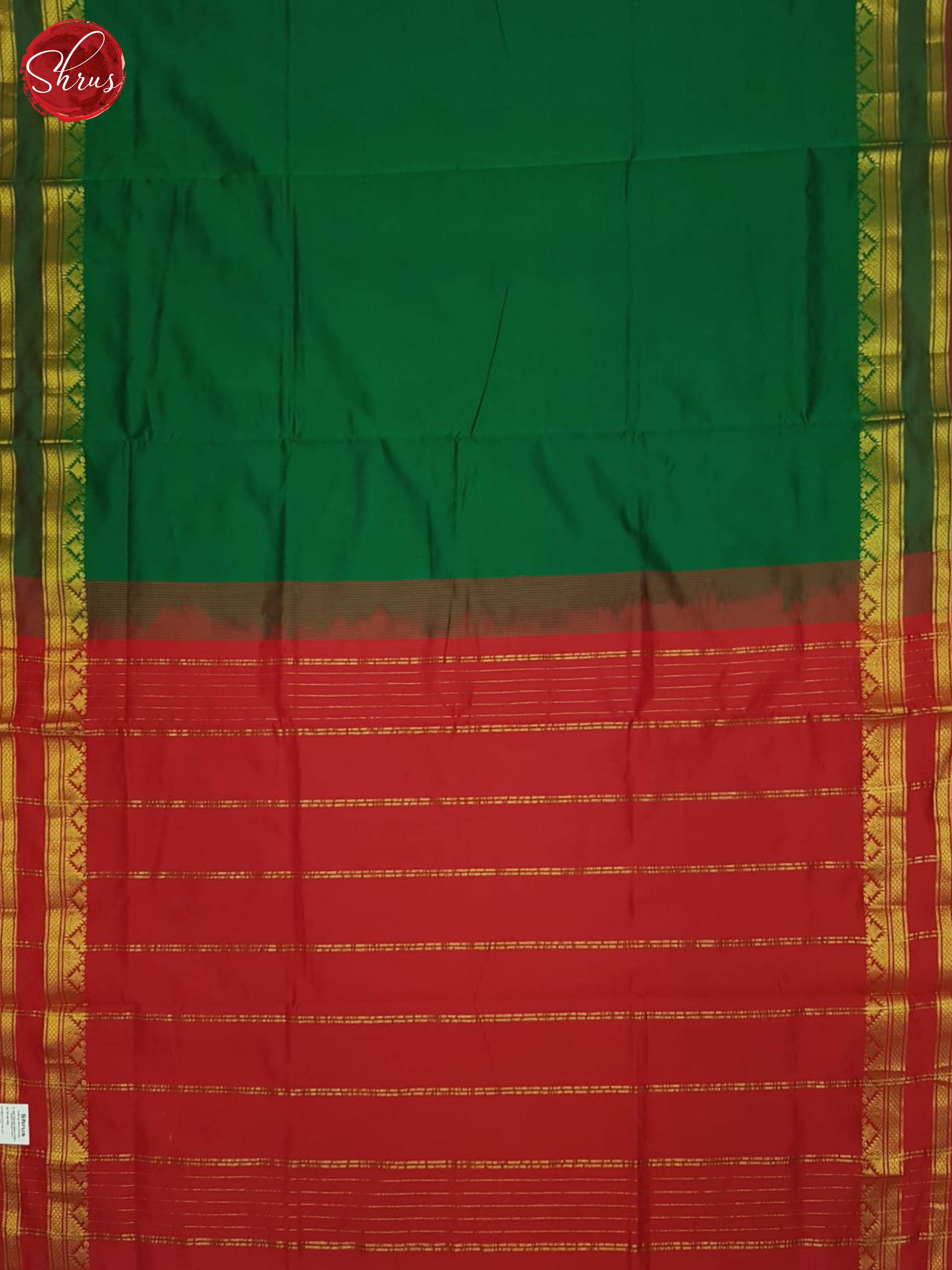 Green And Red- Silk Cotton half-pure saree - Shop on ShrusEternity.com