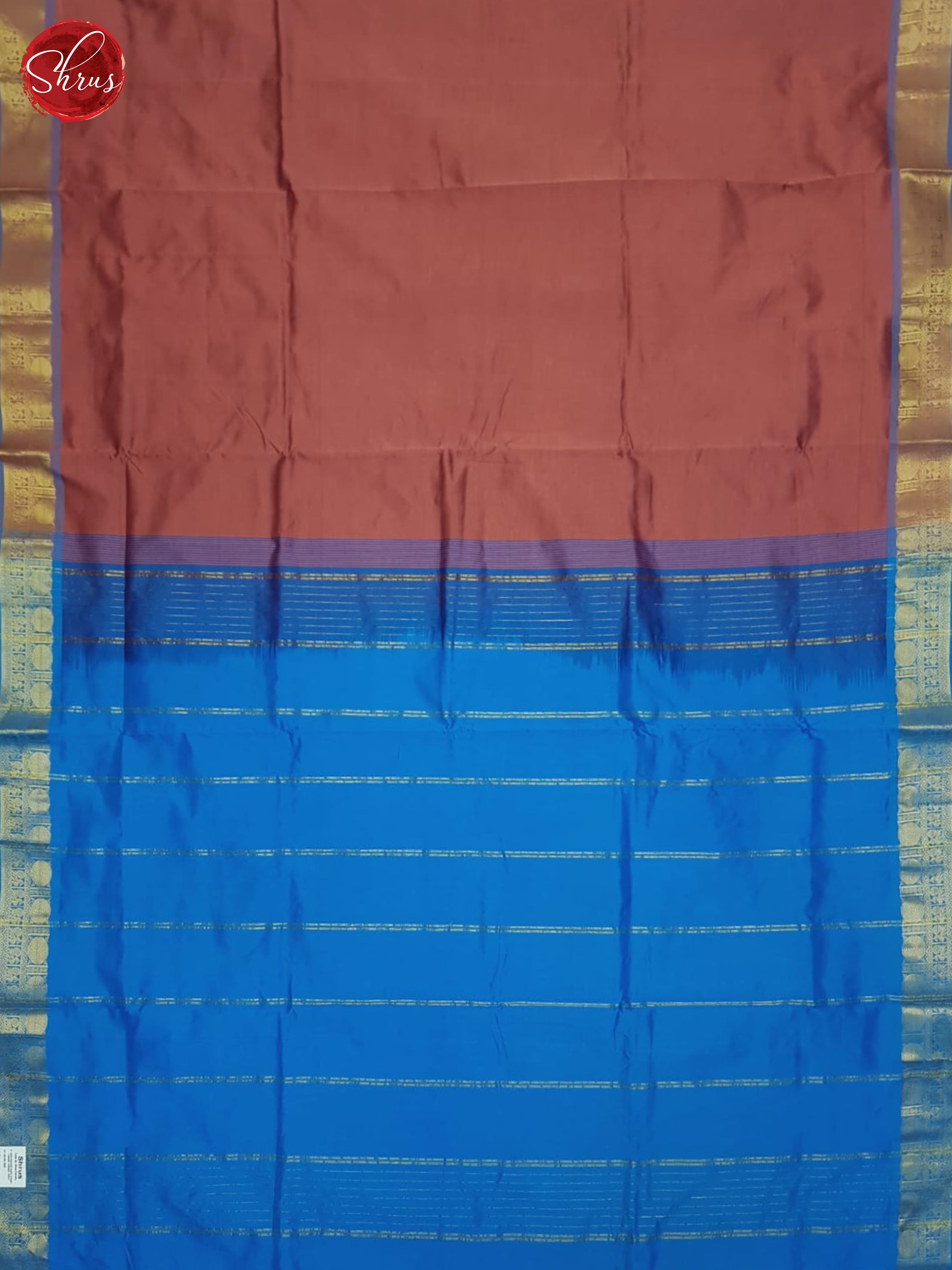 Brick Red And Blue- Silk Cotton half-pure Saree - Shop on ShrusEternity.com