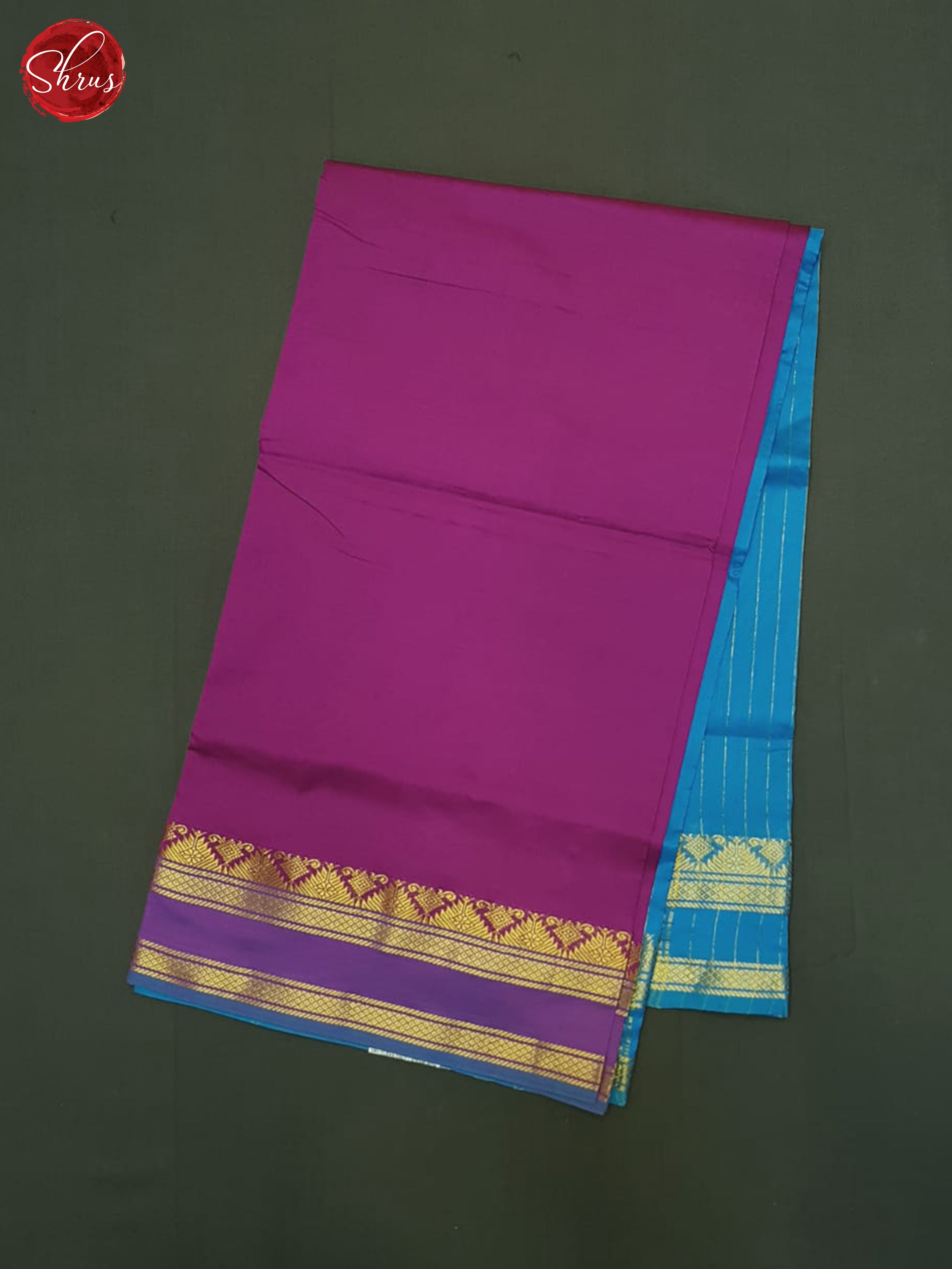 Purple And Blue- Silk Cotton Half-pure Saree - Shop on ShrusEternity.com
