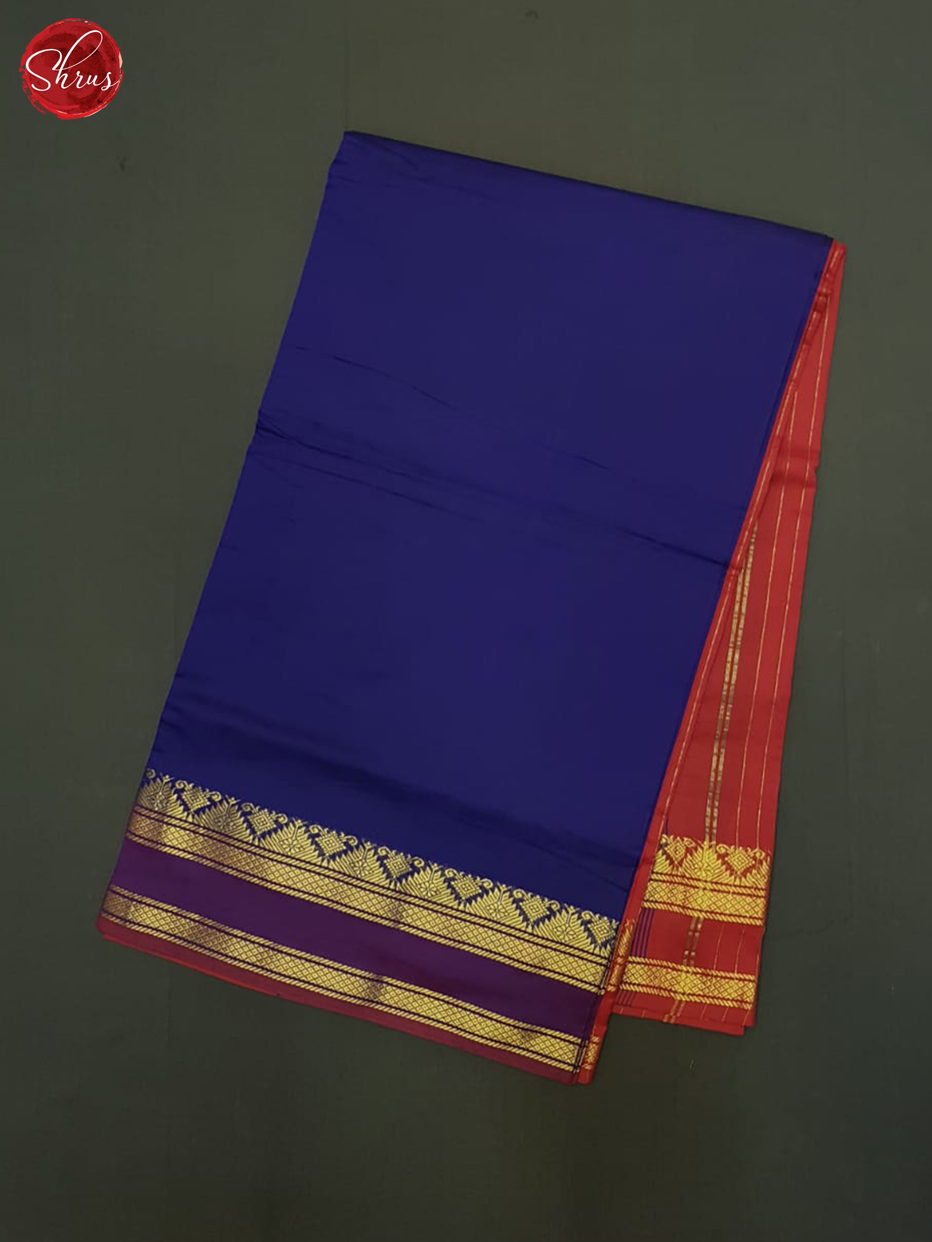Blue And Red- Silk Cotton Half-pure Saree - Shop on ShrusEternity.com