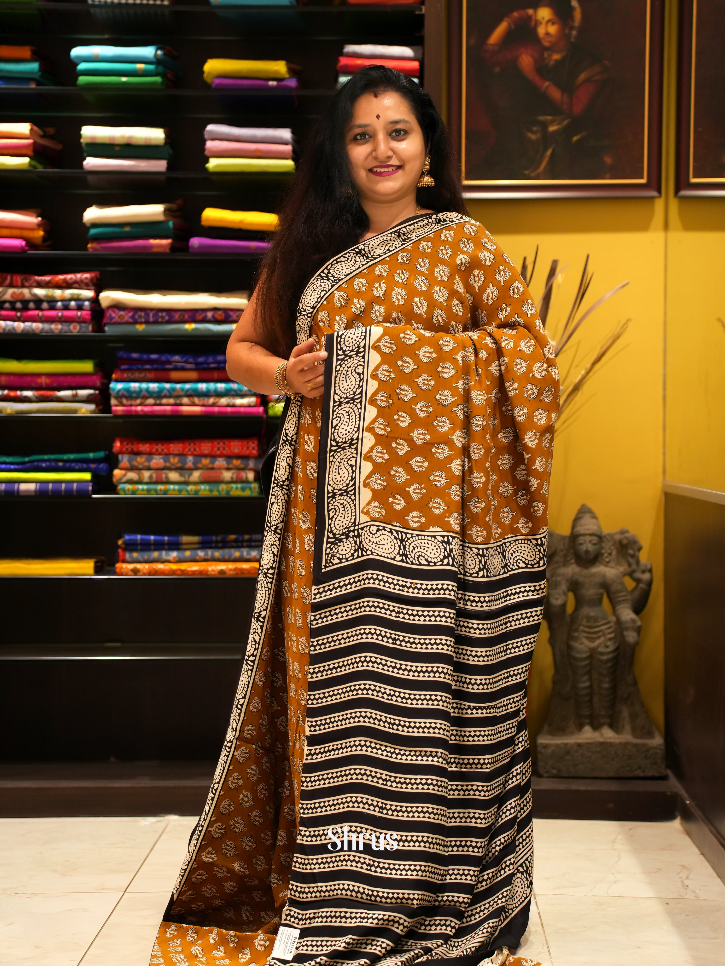 Brown & Cream  - Modal Silk Saree