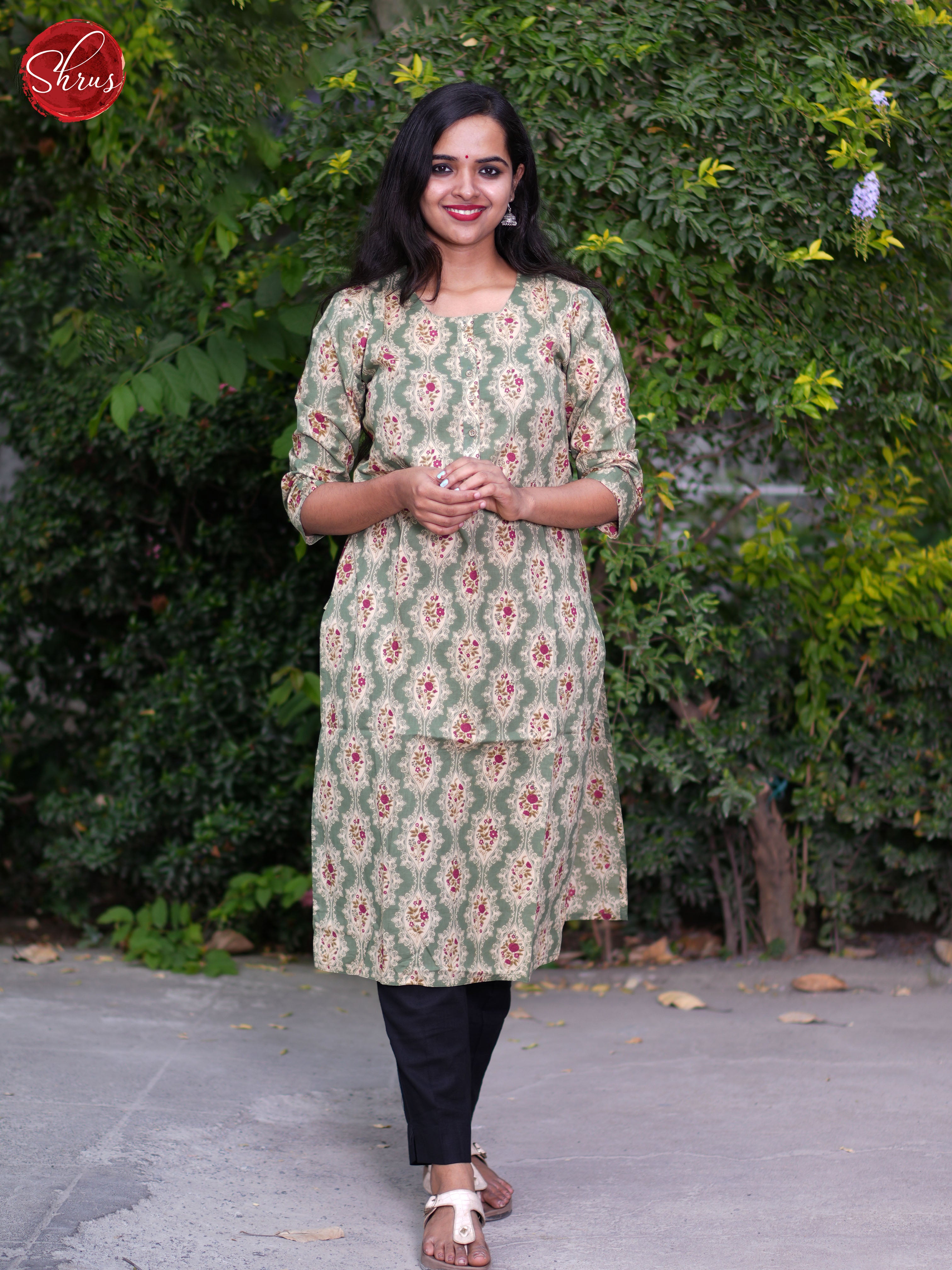 Green  - Printed  Readymade Kurti - Shop on ShrusEternity.com