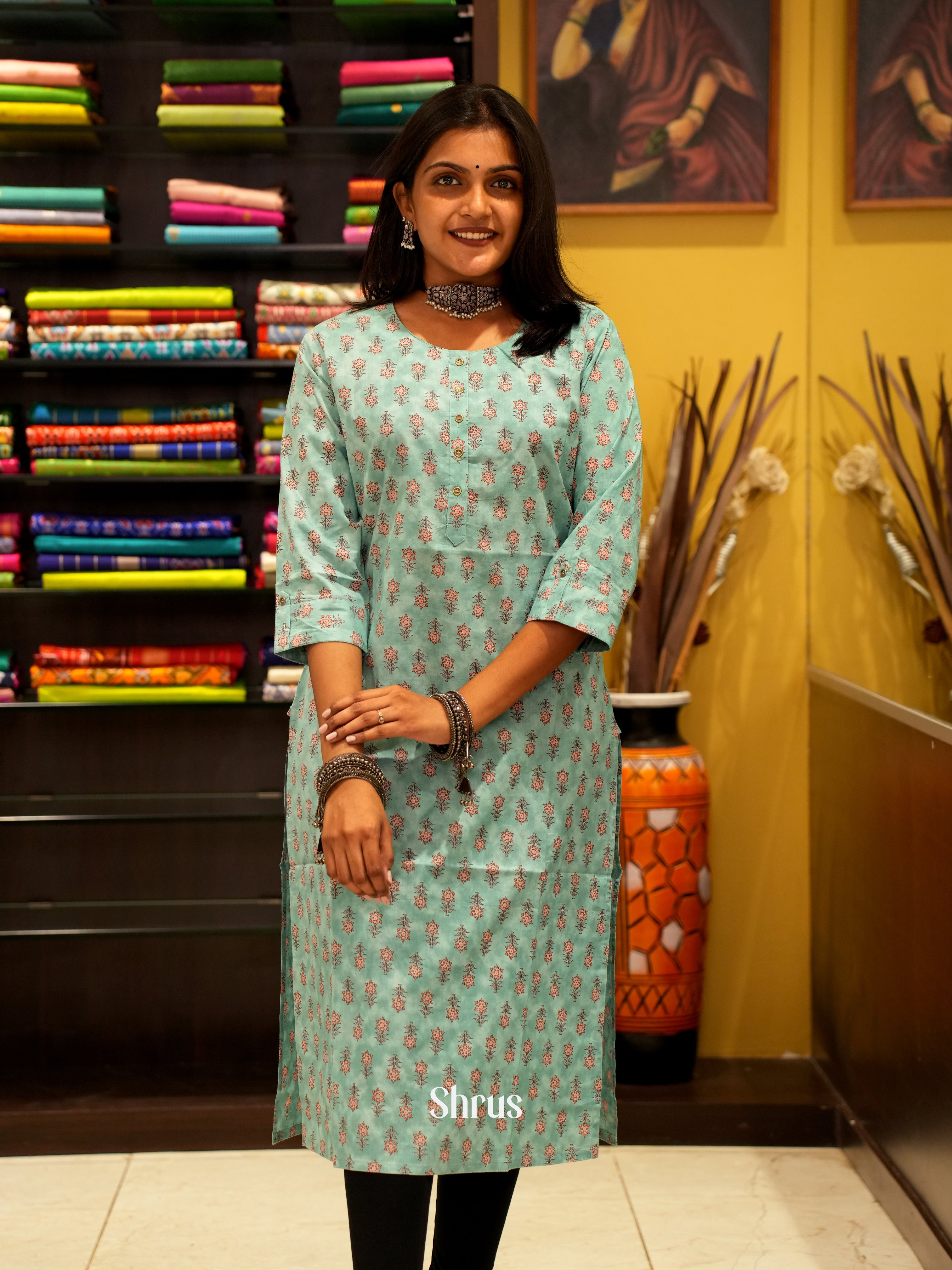 Blue - Readymade printed Kurti - Shop on ShrusEternity.com