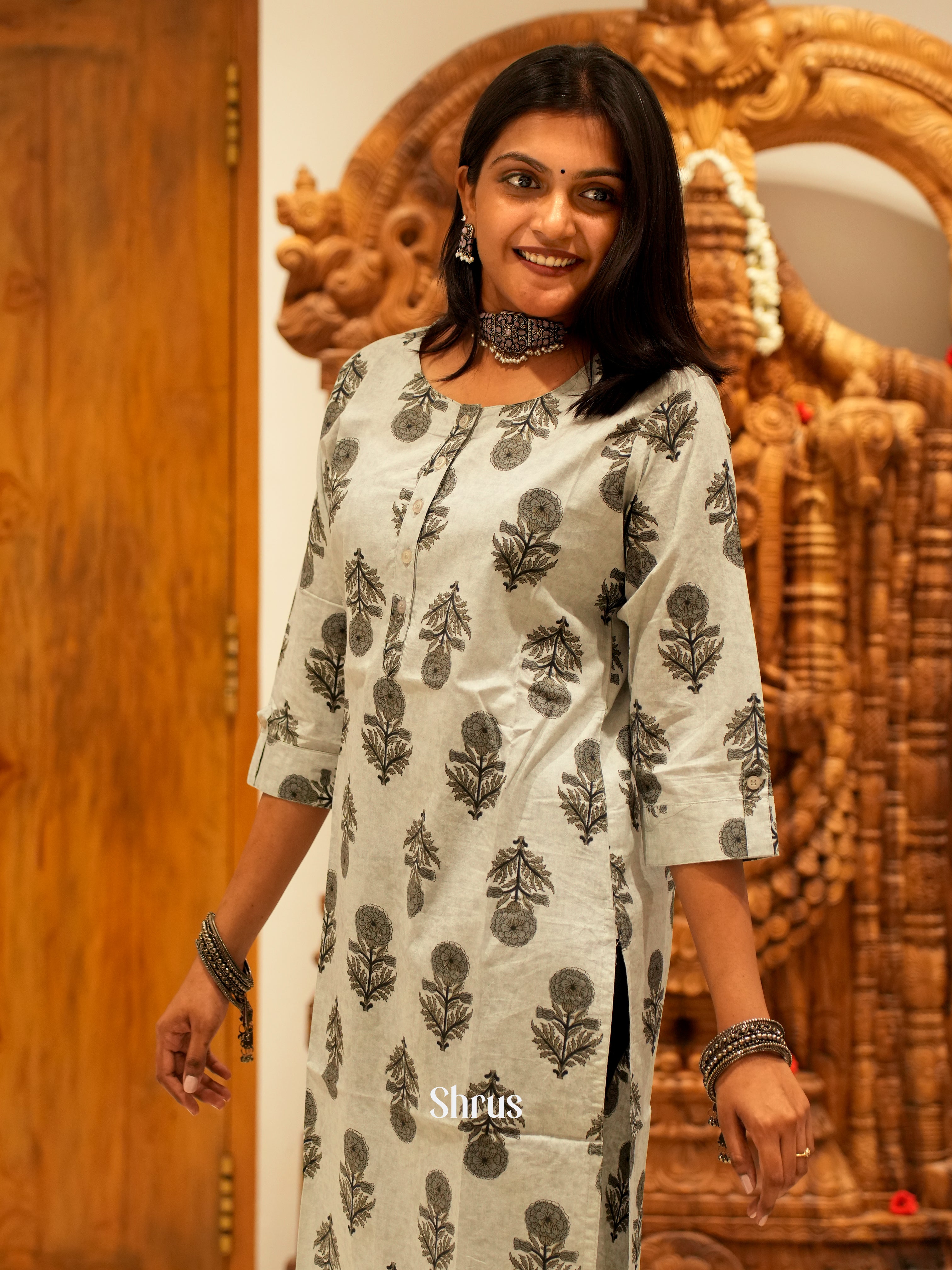 Grey - Readymade printed Kurti - Shop on ShrusEternity.com