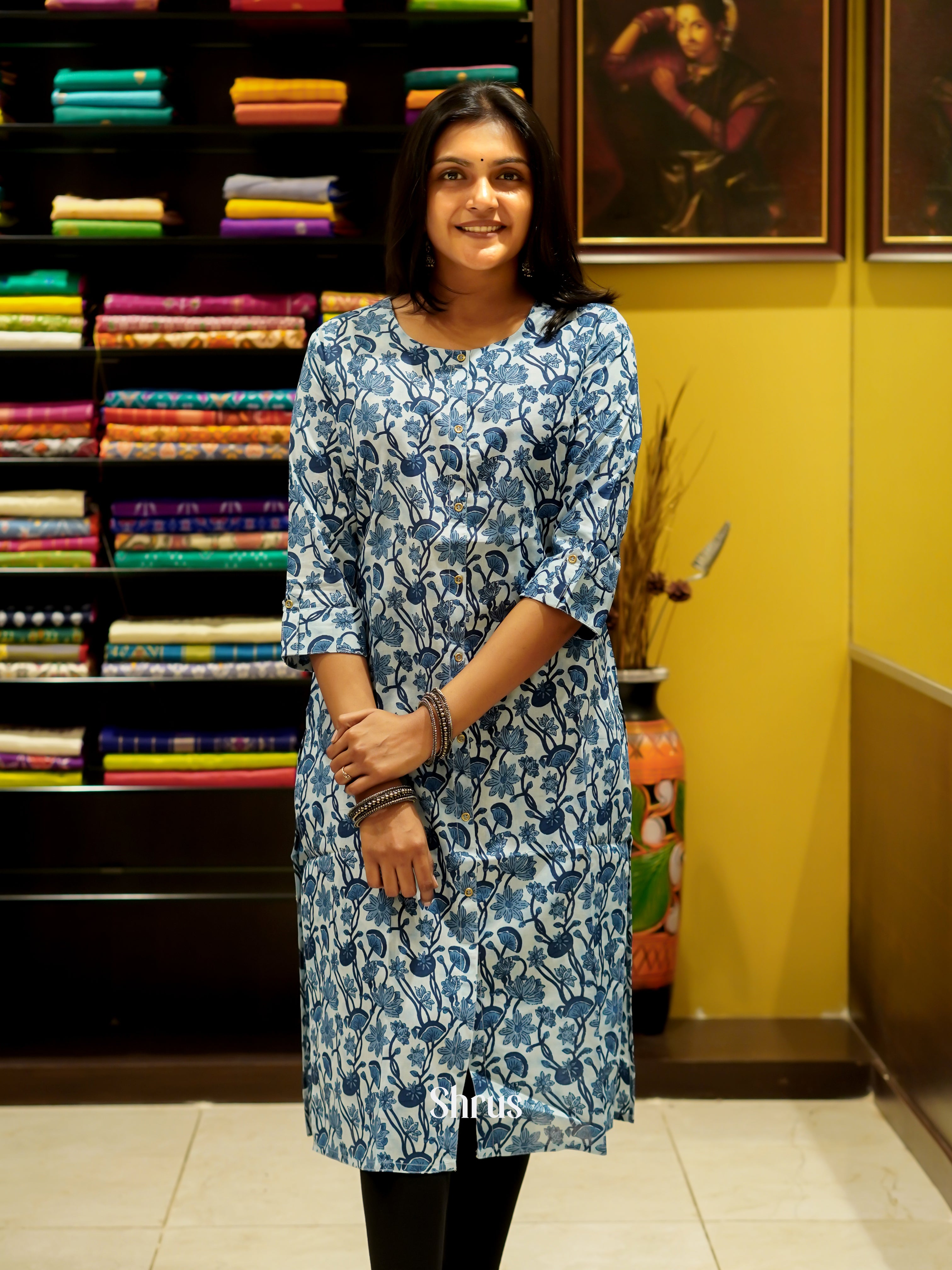 Cream & Blue - Readymade Kurti