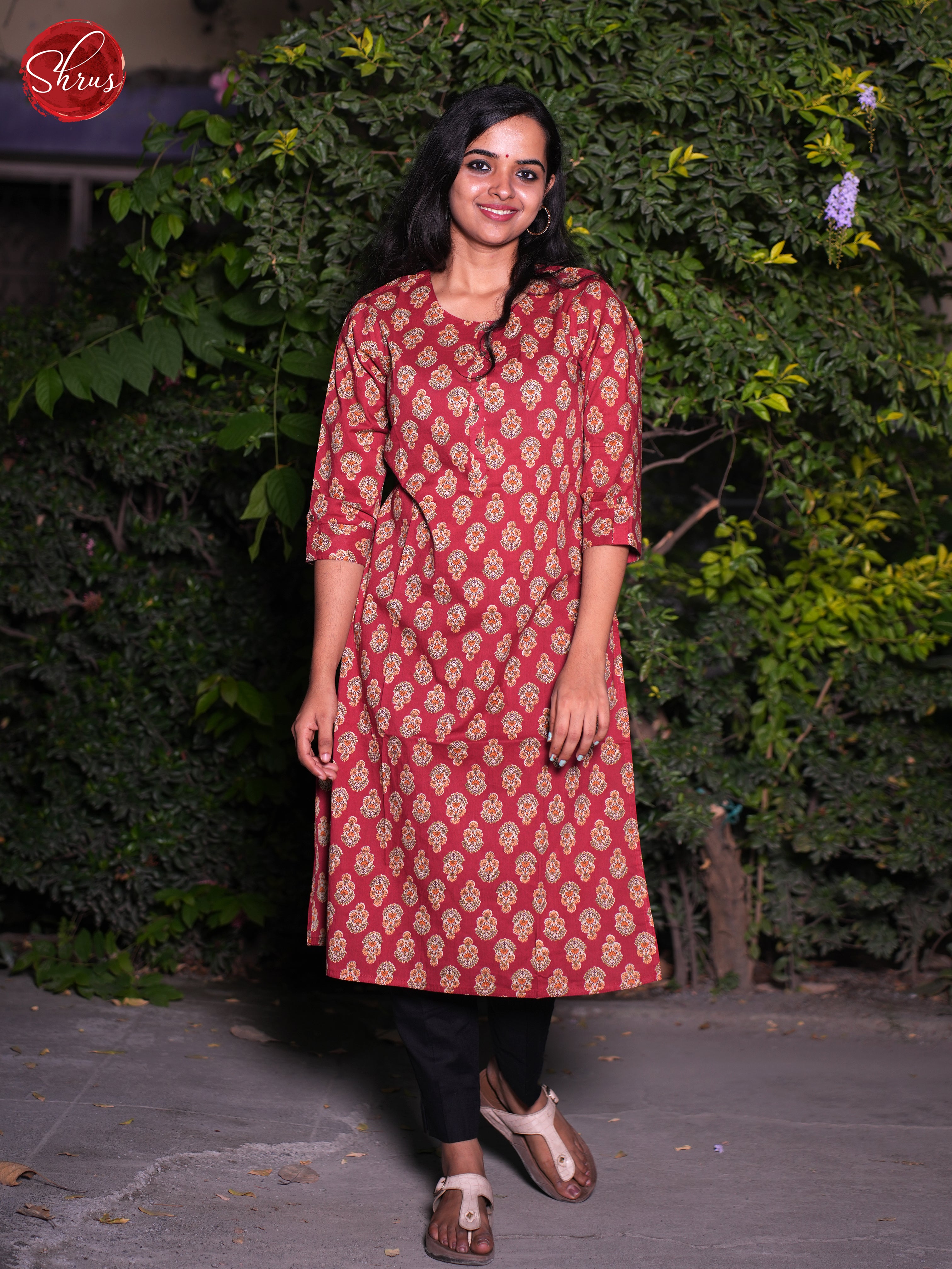 Red- Casual Printed Readymade Kurti - Shop on ShrusEternity.com