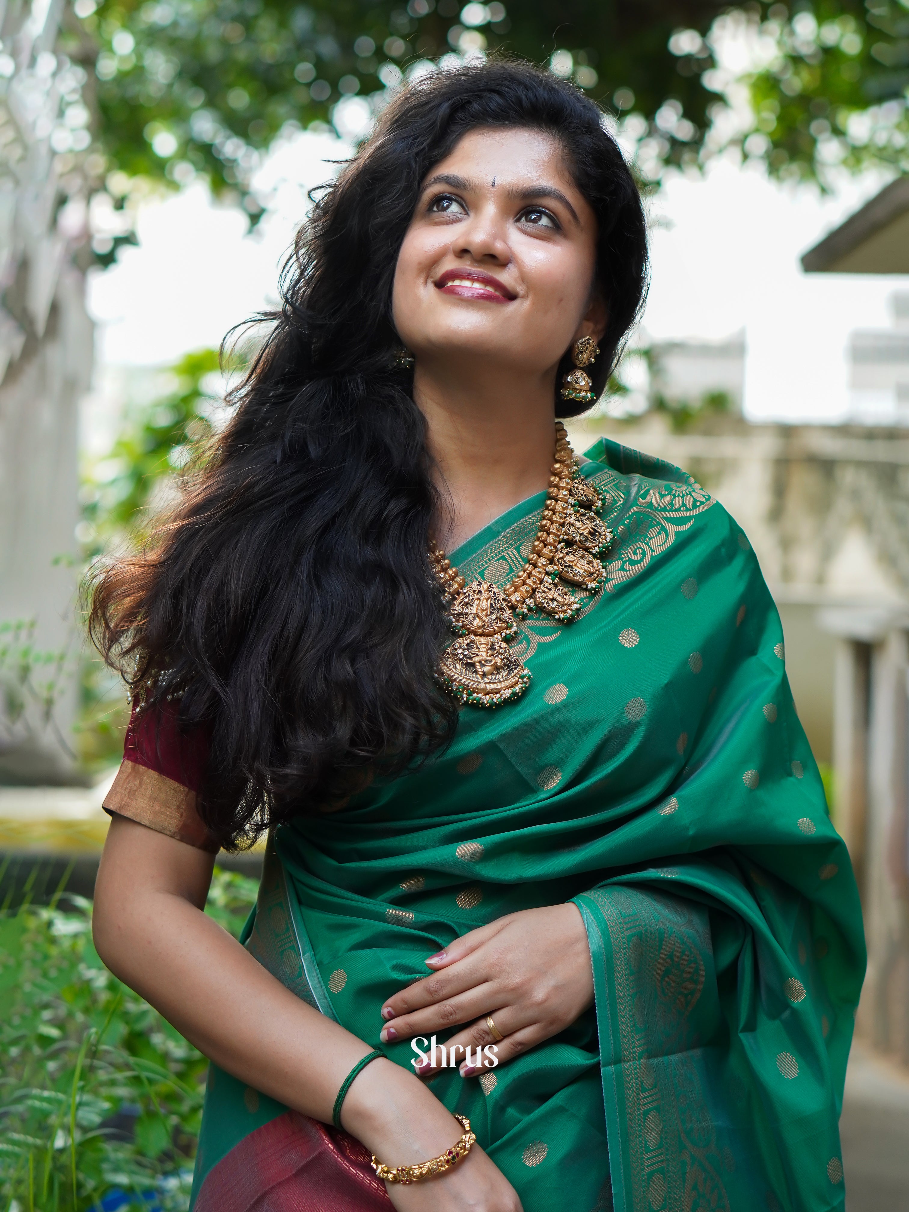 Green And Arraku Maroon- Semi Soft Silk Saree