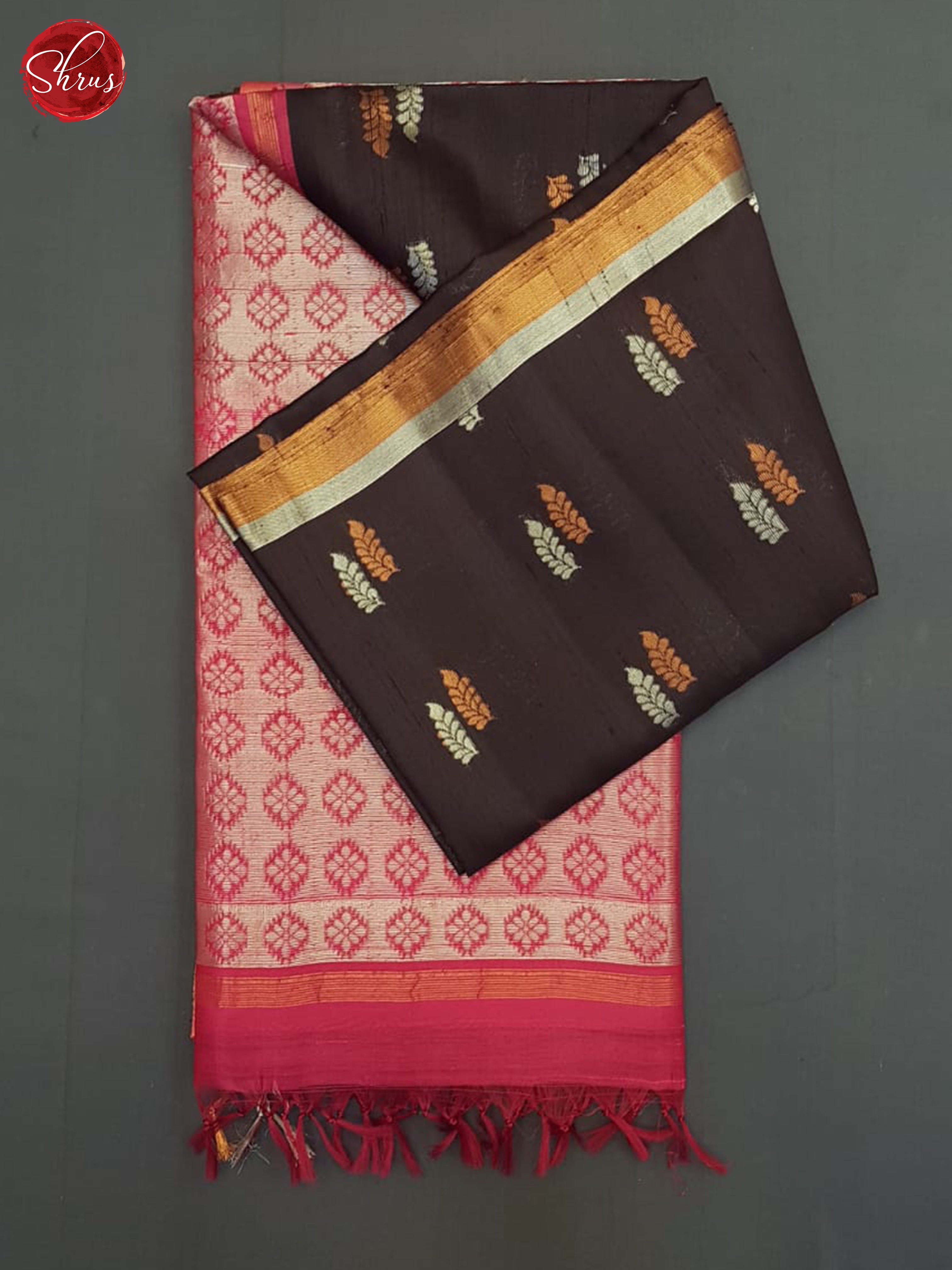 Brown and Pink- Raw Silk Saree - Shop on ShrusEternity.com