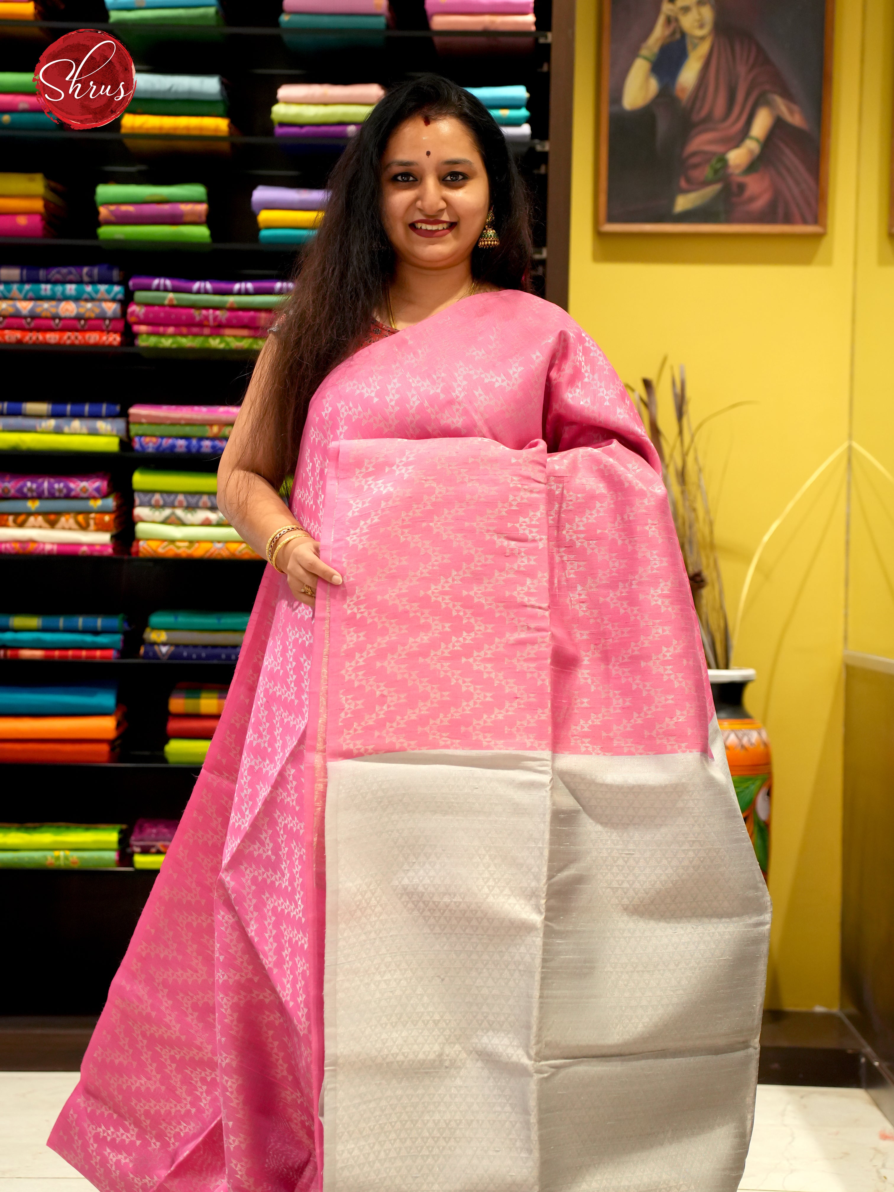 Peach pink and grey - Raw Silk Saree - Shop on ShrusEternity.com