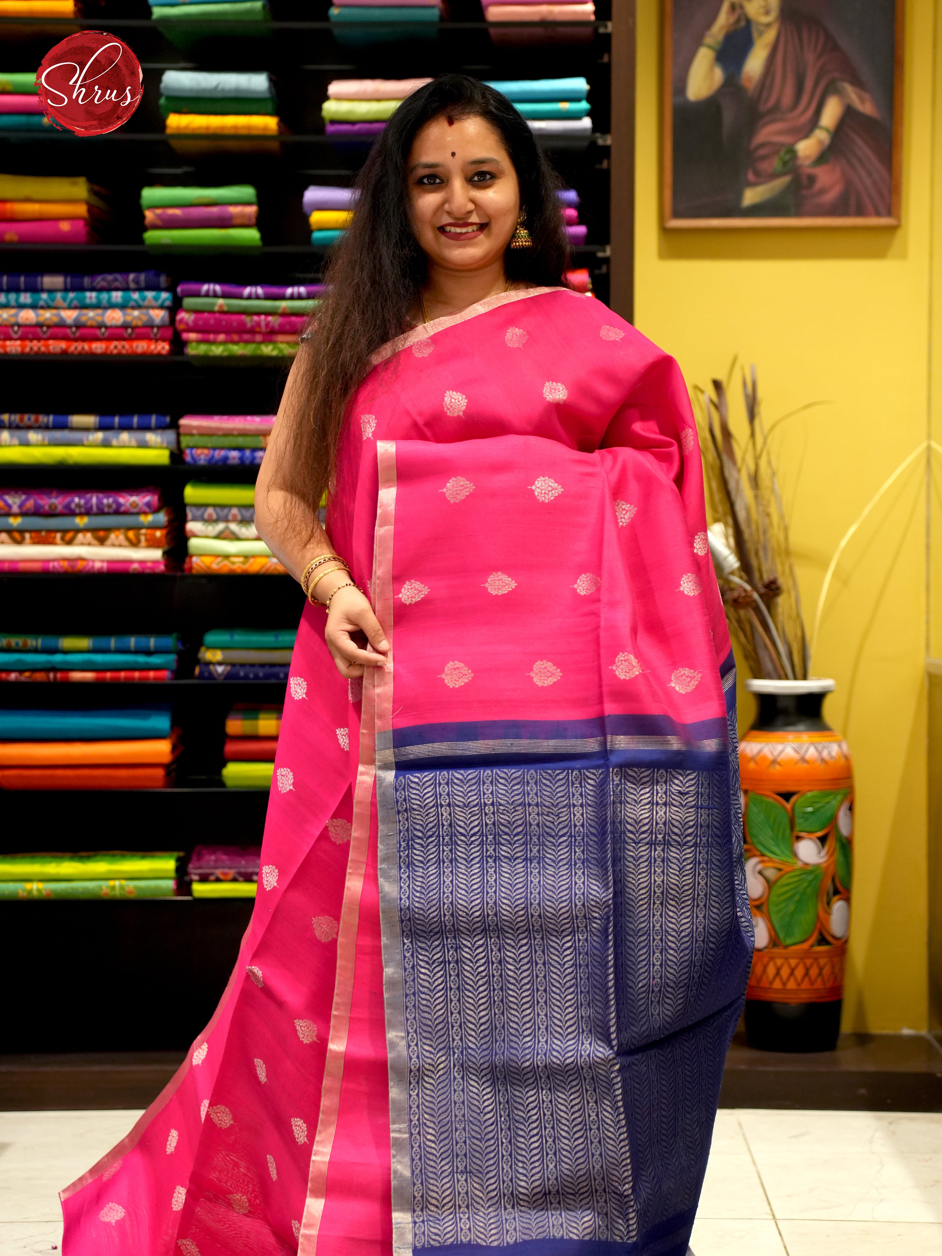 Pink and Blue- Raw Silk Saree - Shop on ShrusEternity.com