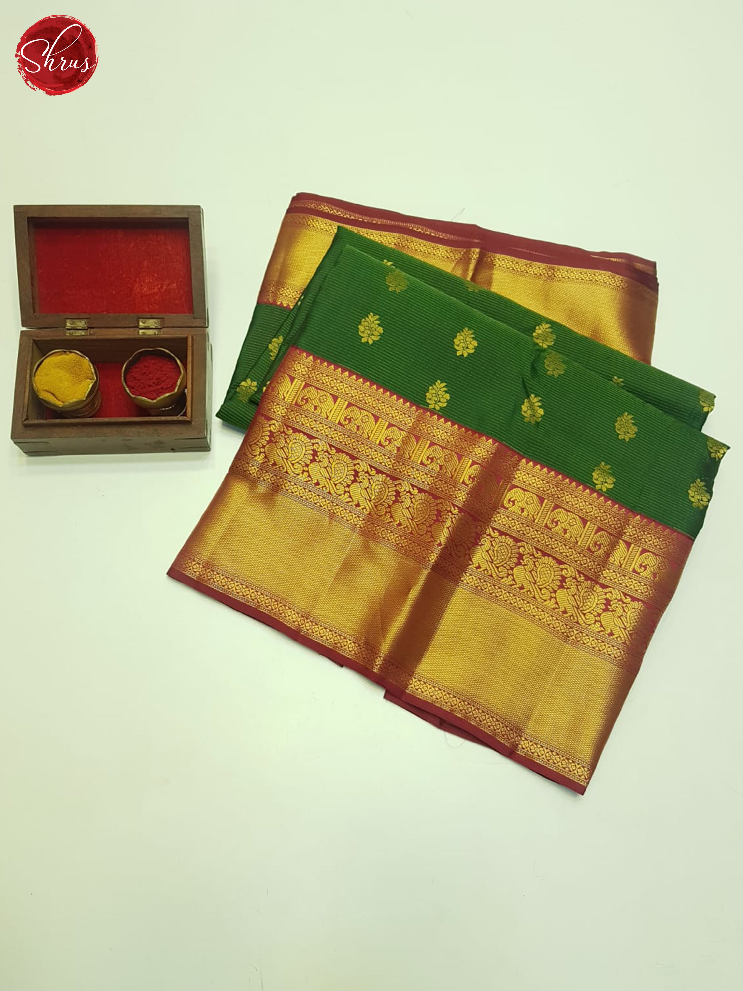 Green And Maroon- Kanchipuram Silk Saree - Shop on ShrusEternity.com