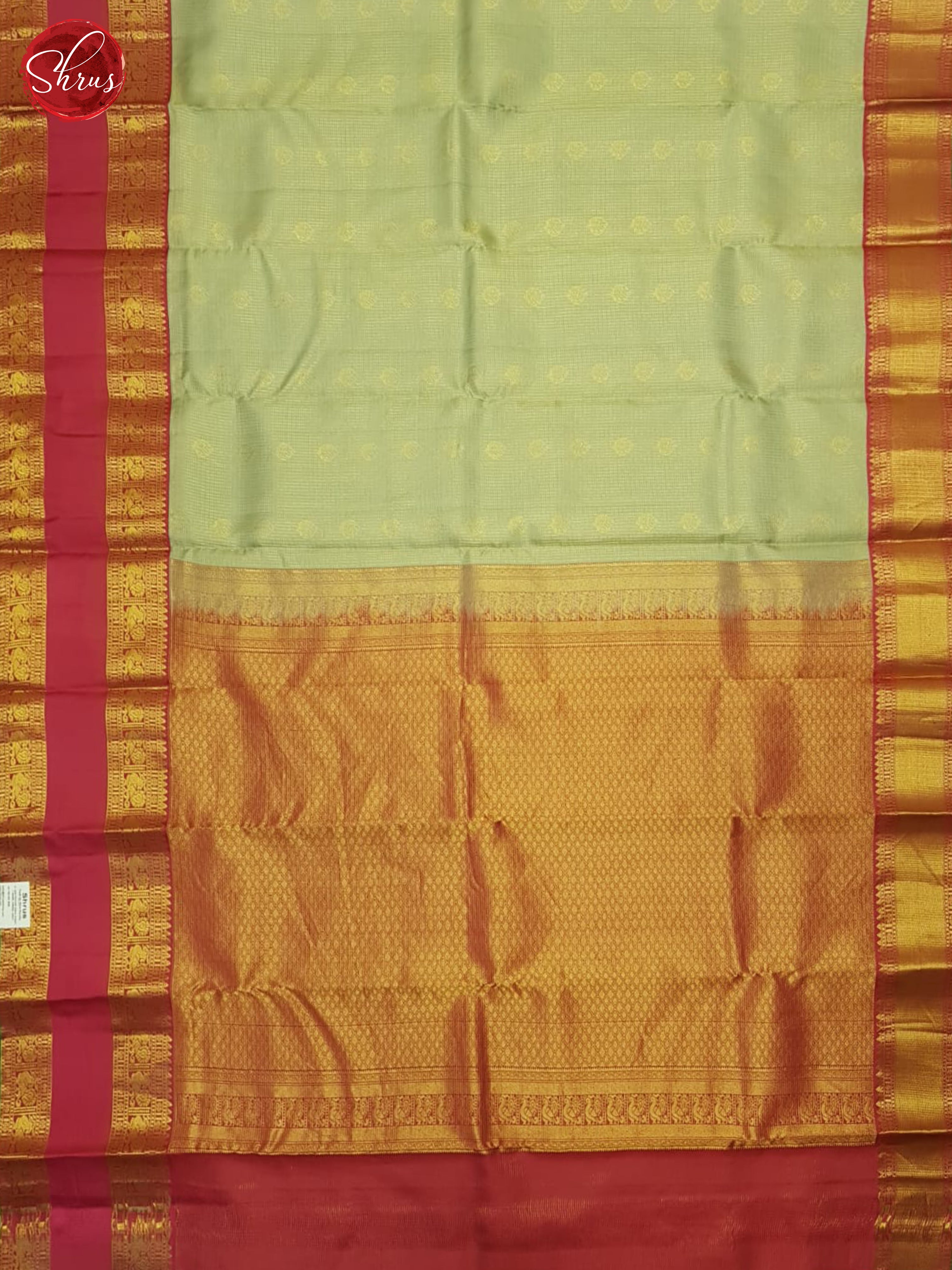 Greenish Grey And Pink- Kachipuram Silk Saree - Shop on ShrusEternity.com