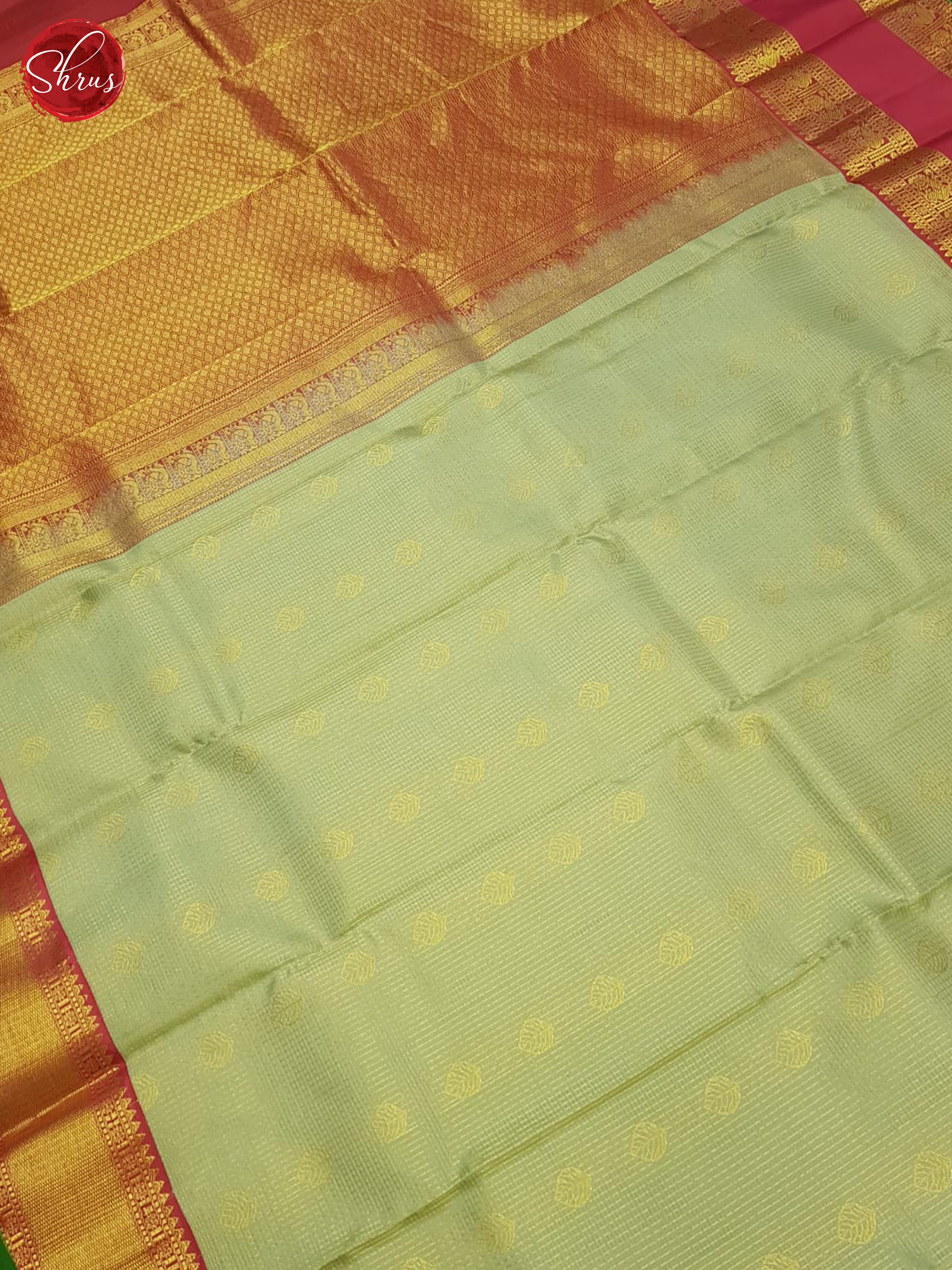 Greenish Grey And Pink- Kachipuram Silk Saree - Shop on ShrusEternity.com