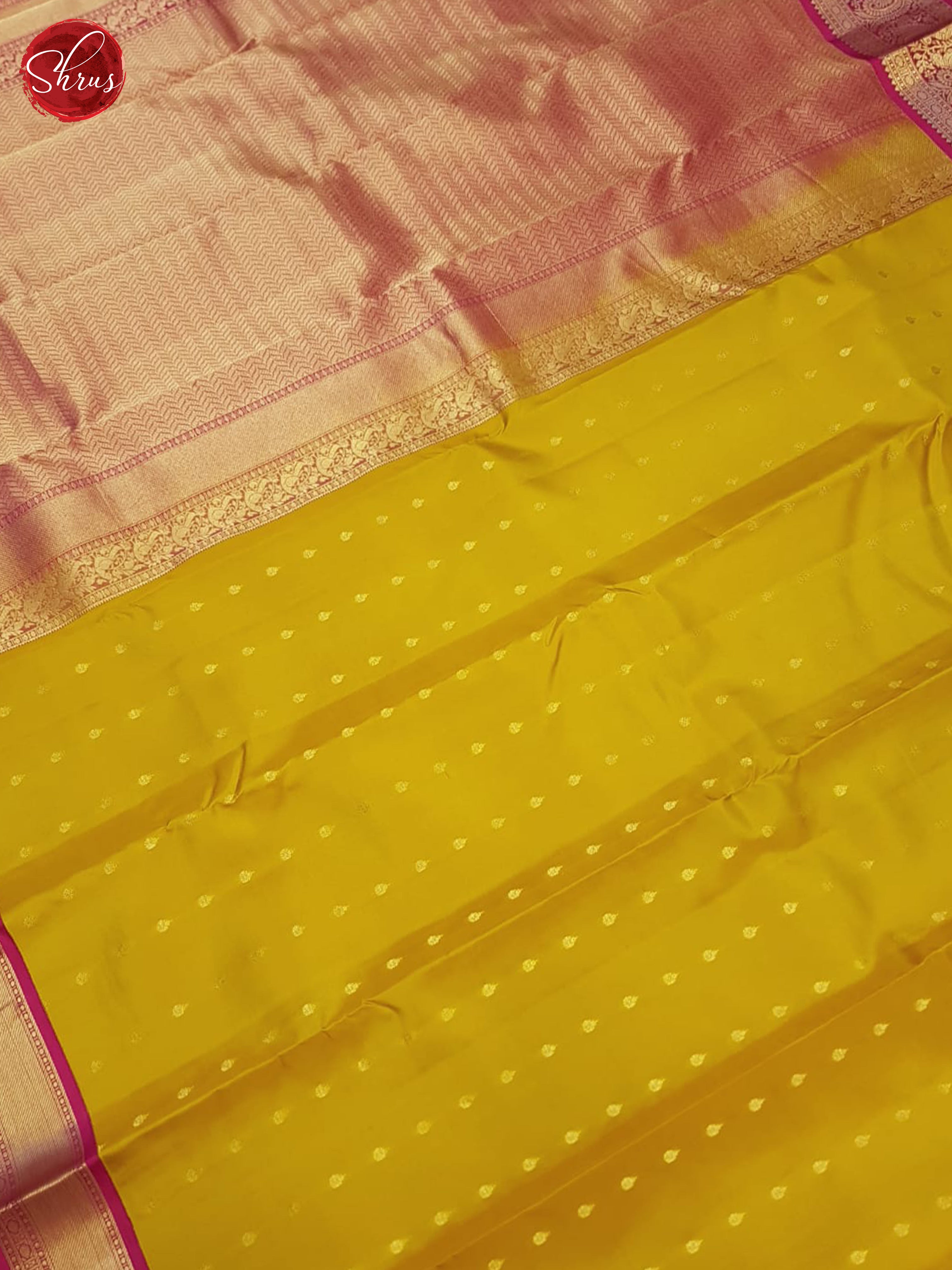 Mustard And Pink-Kanchipuram Silk Saree - Shop on ShrusEternity.com