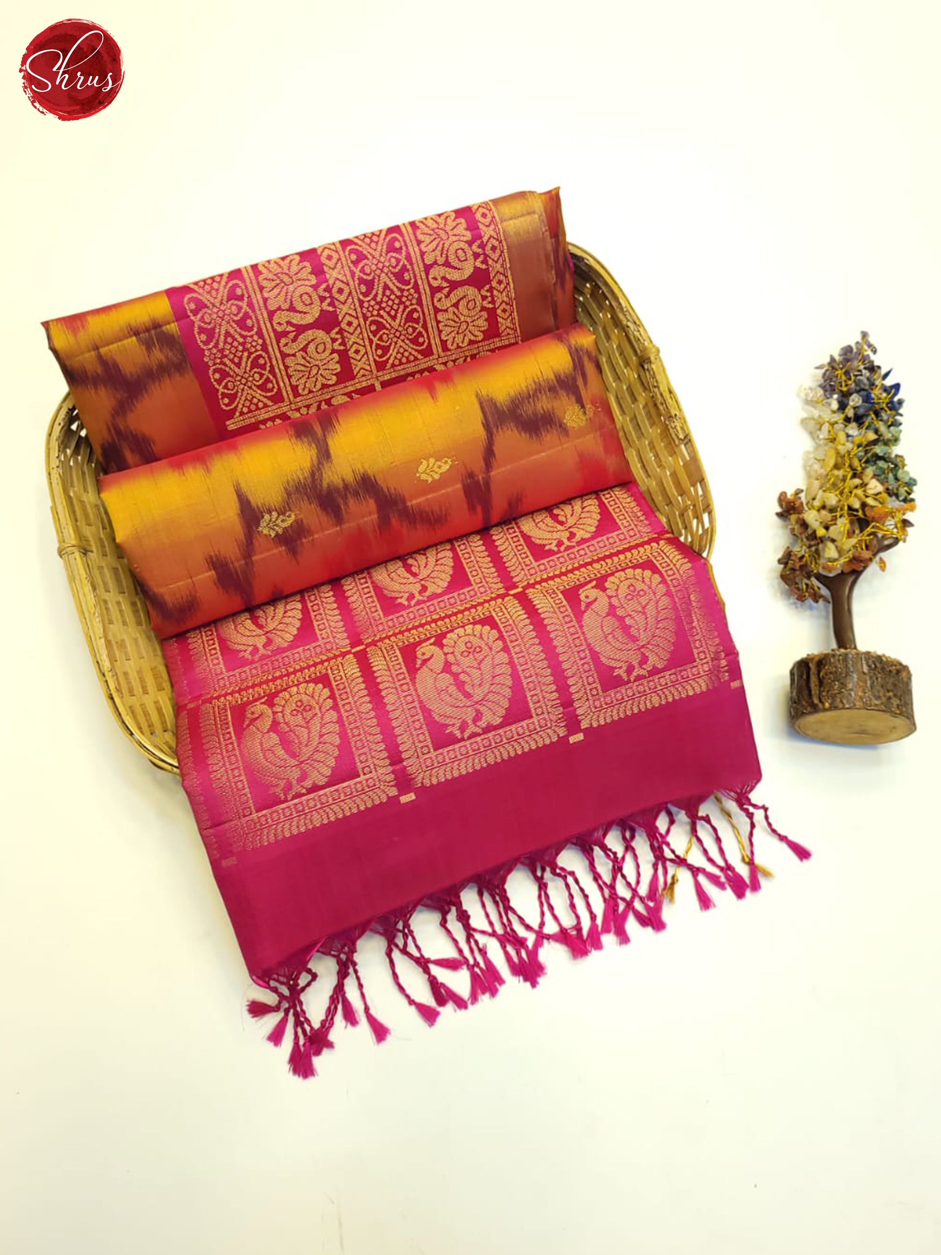 Mustard And Pink- Soft Silk Saree - Shop on ShrusEternity.com