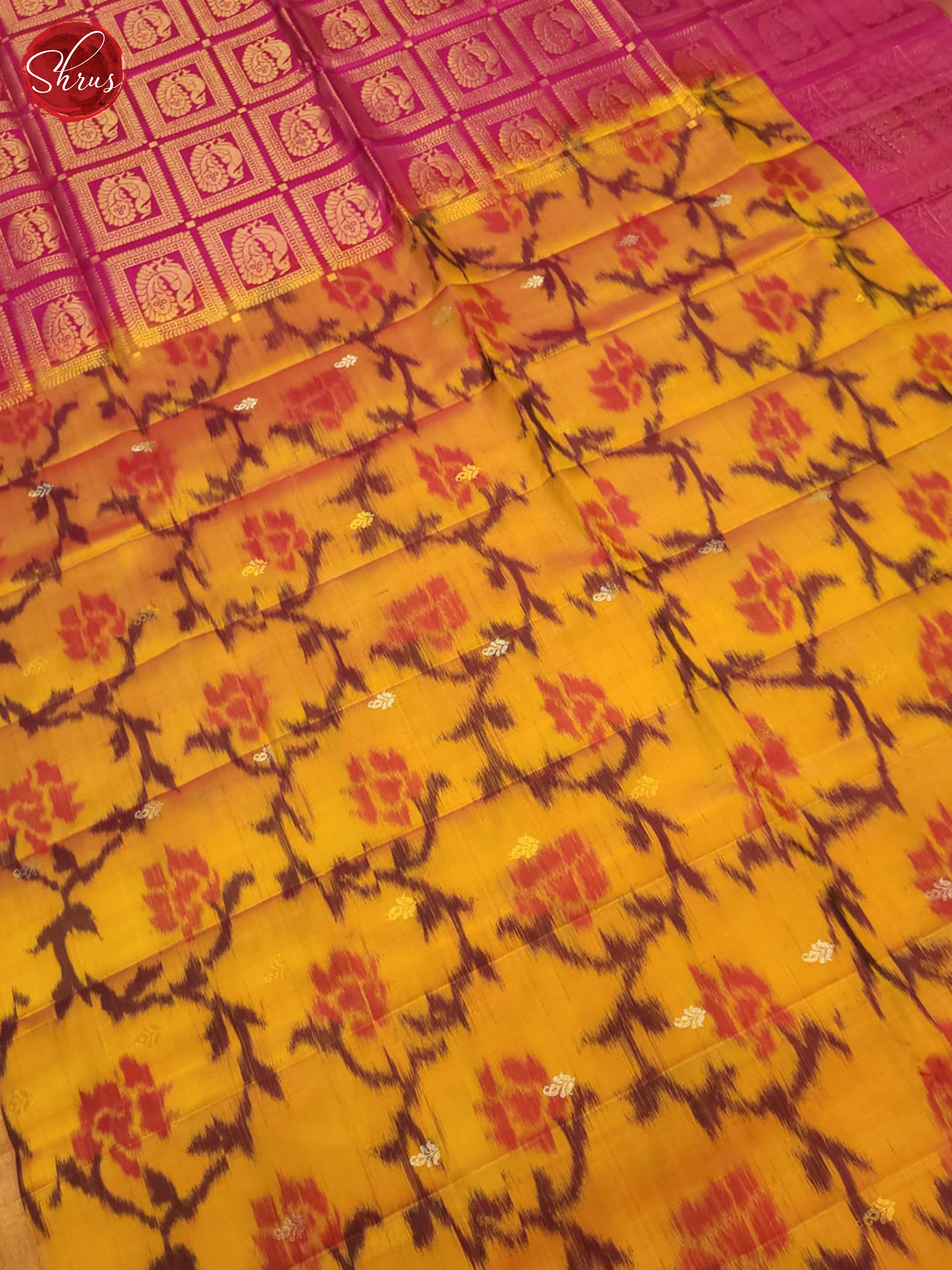 Mustard And Pink- Soft Silk Saree - Shop on ShrusEternity.com