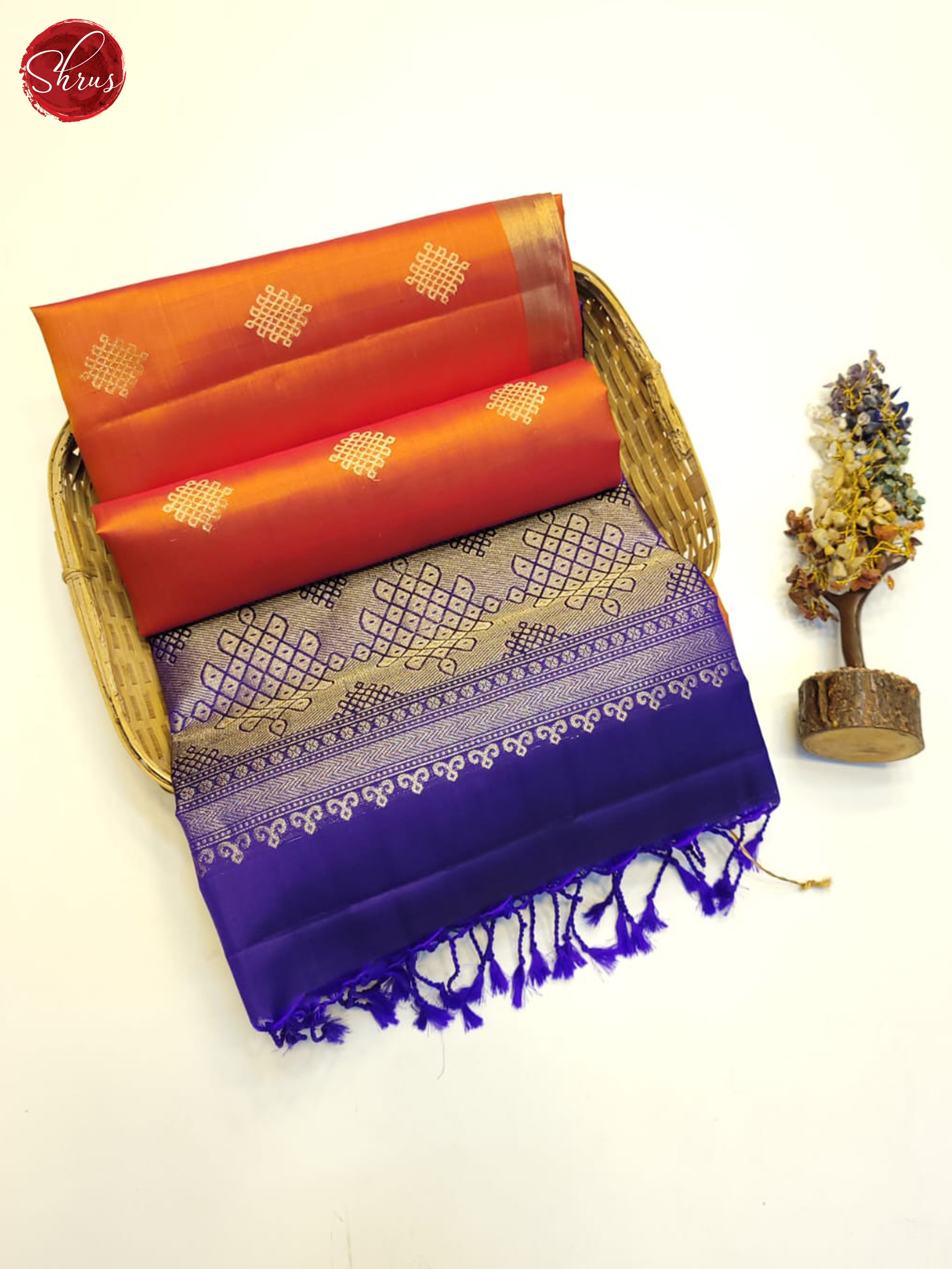 Orange And blue- Soft Silk Saree - Shop on ShrusEternity.com