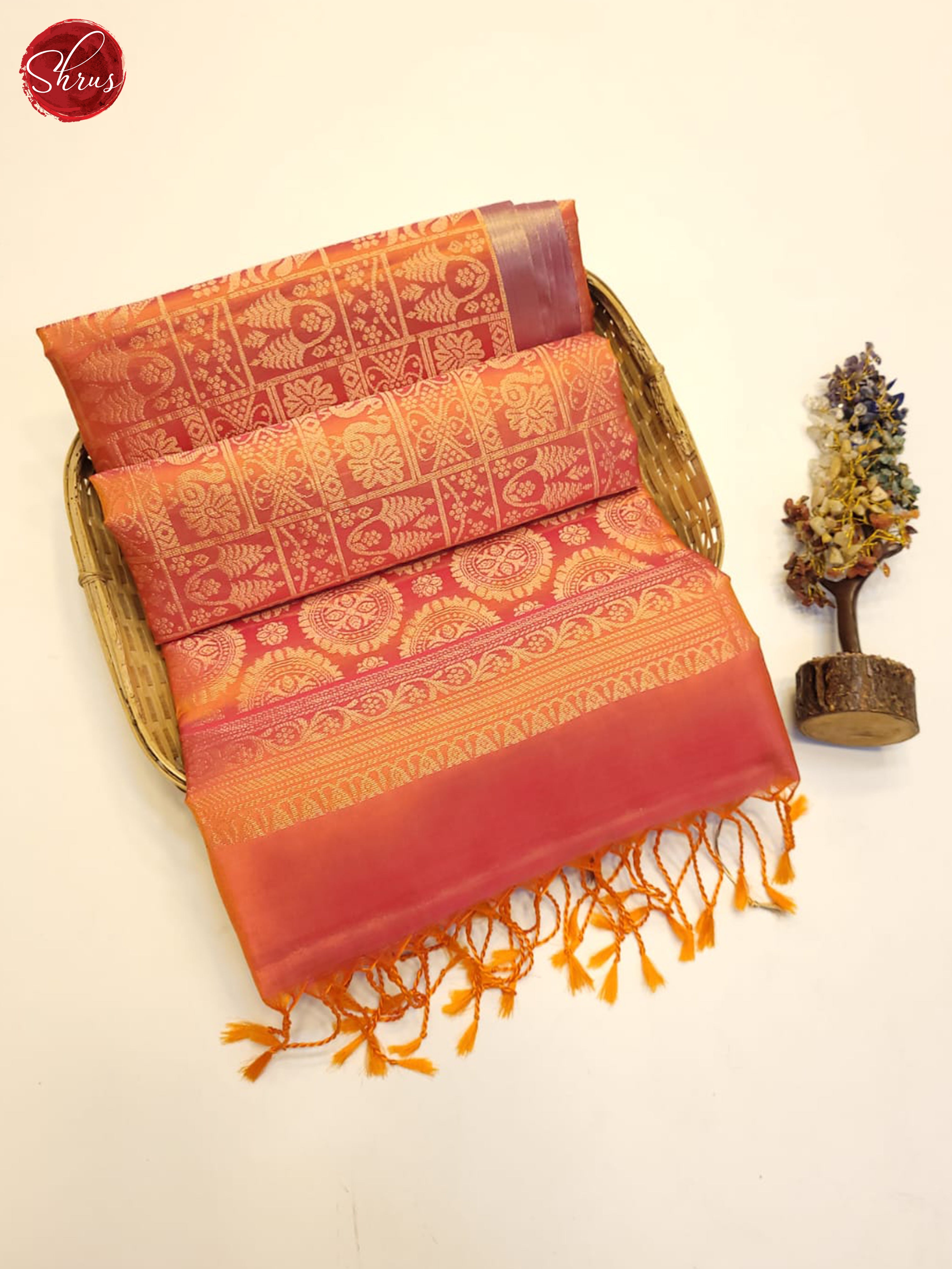 Orangish Pink(Single Tone)- Soft Silk saree - Shop on ShrusEternity.com