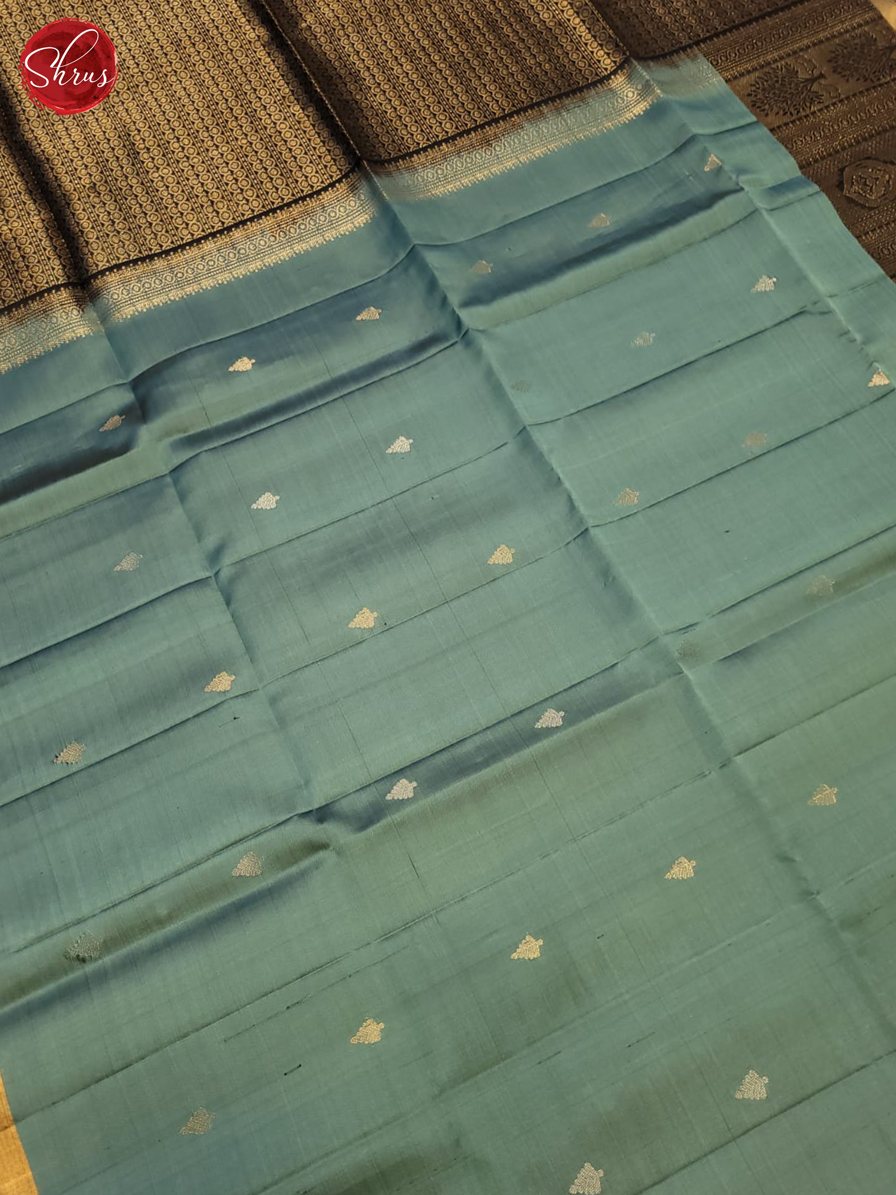 Pastel Greenish Blue And Black- Soft Silk Saree - Shop on ShrusEternity.com