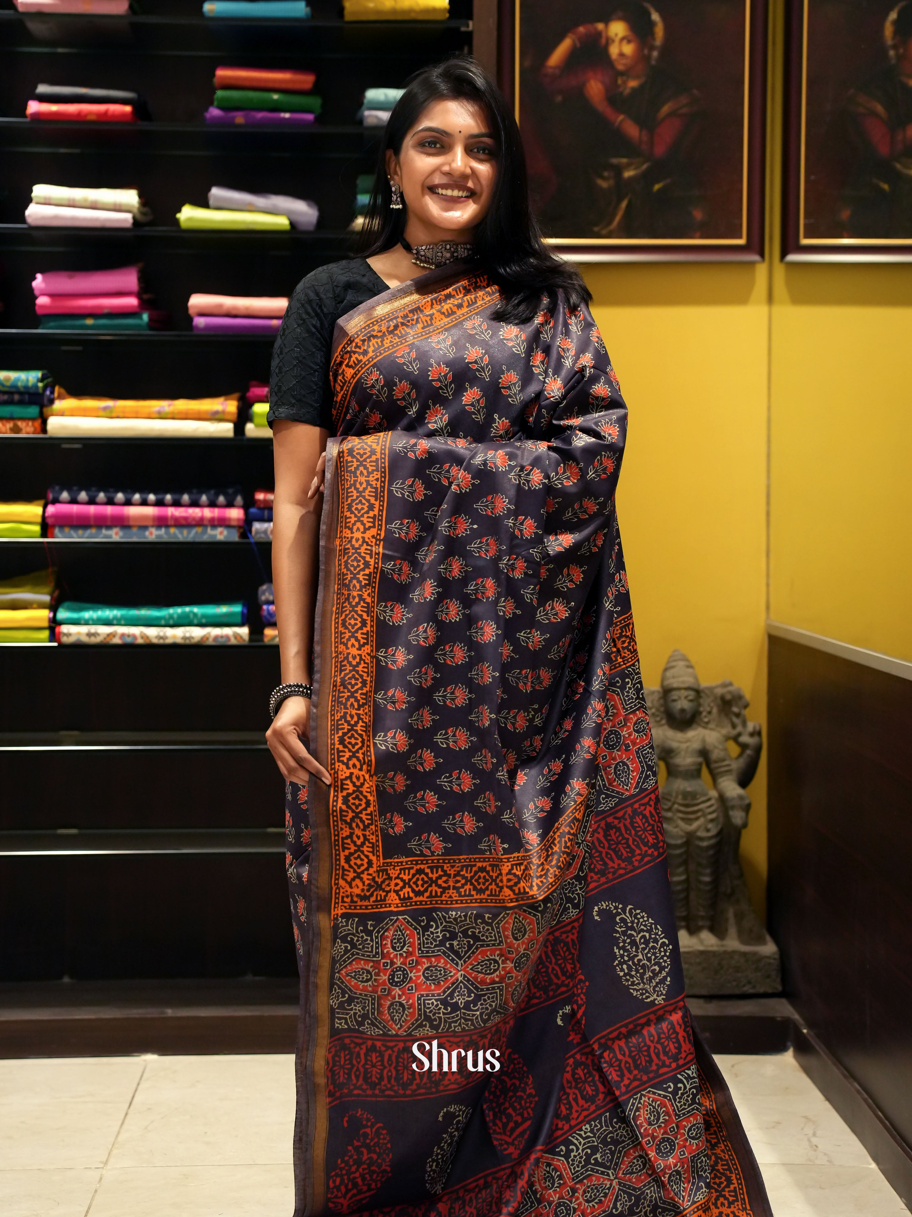 Black(Single Tone)- Semi Chanderi Saree