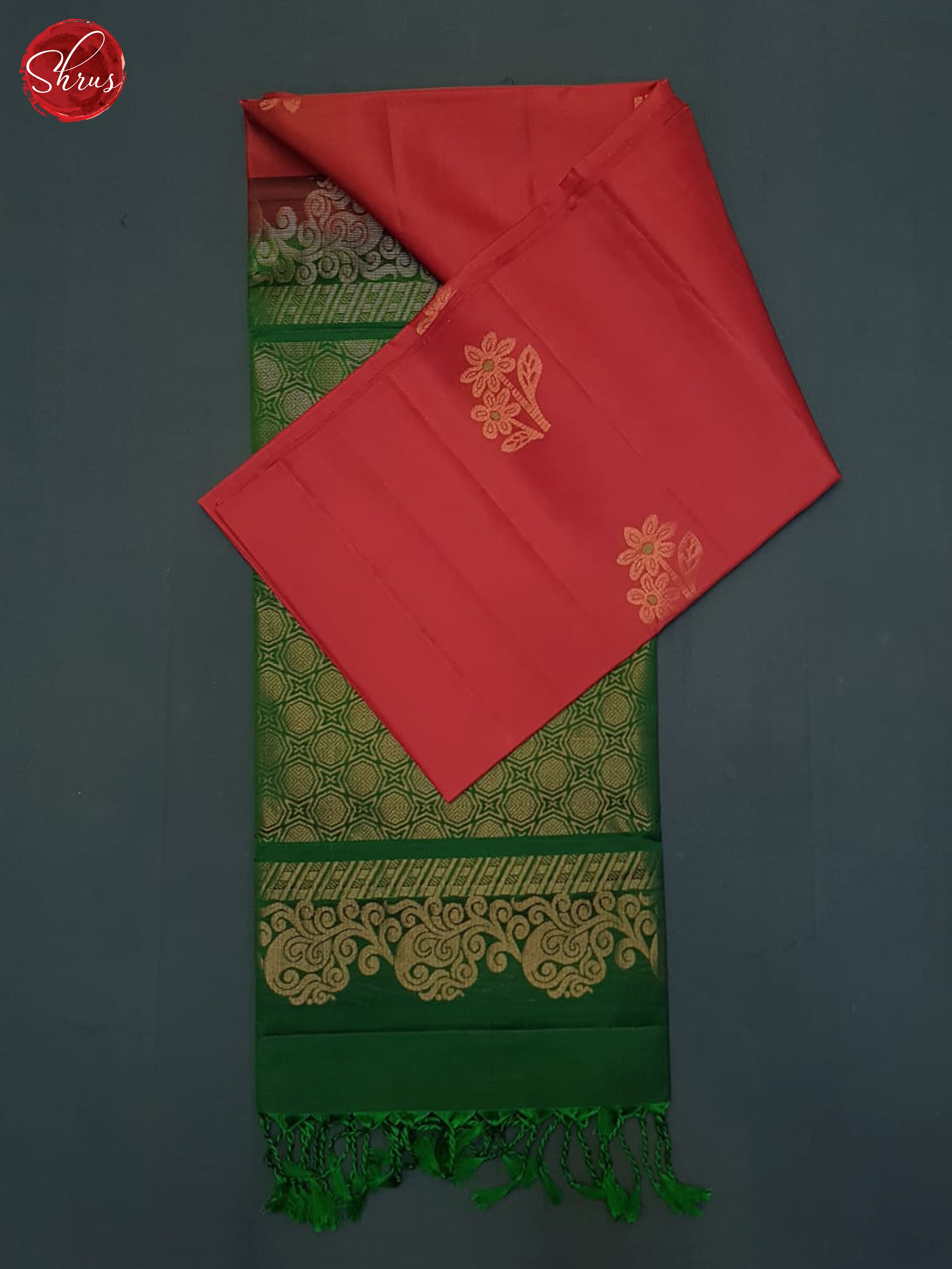 Red And Green-Soft Silk half-pure Saree - Shop on ShrusEternity.com