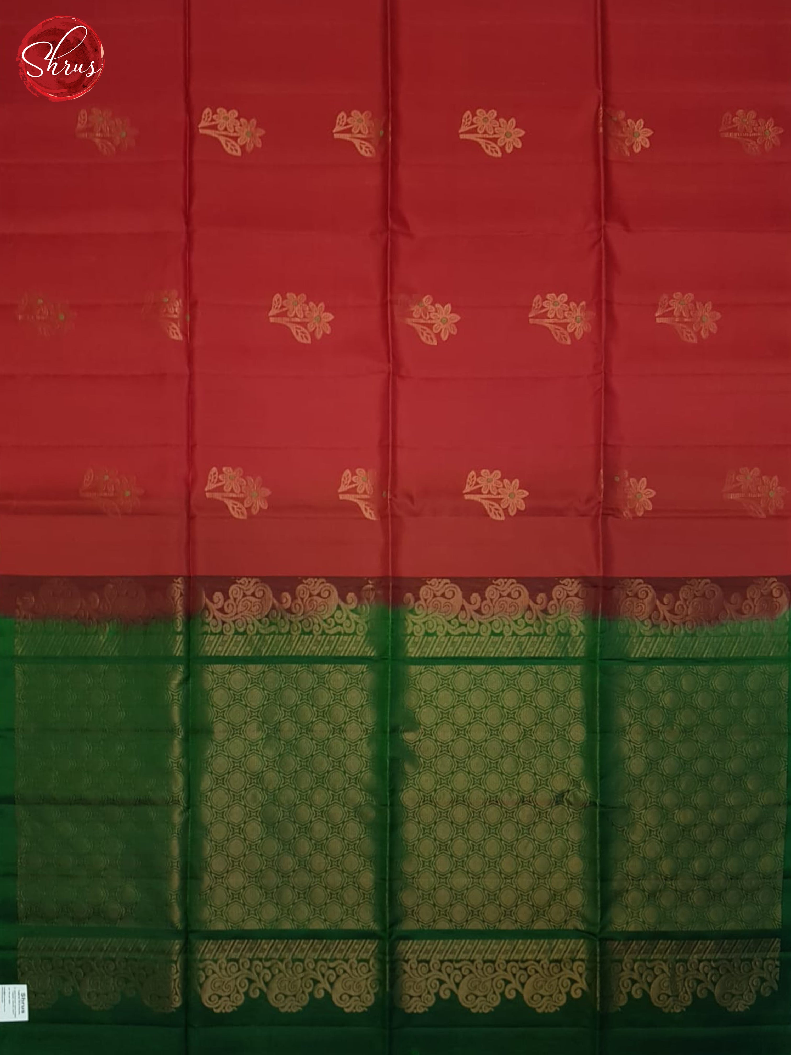 Red And Green-Soft Silk half-pure Saree - Shop on ShrusEternity.com