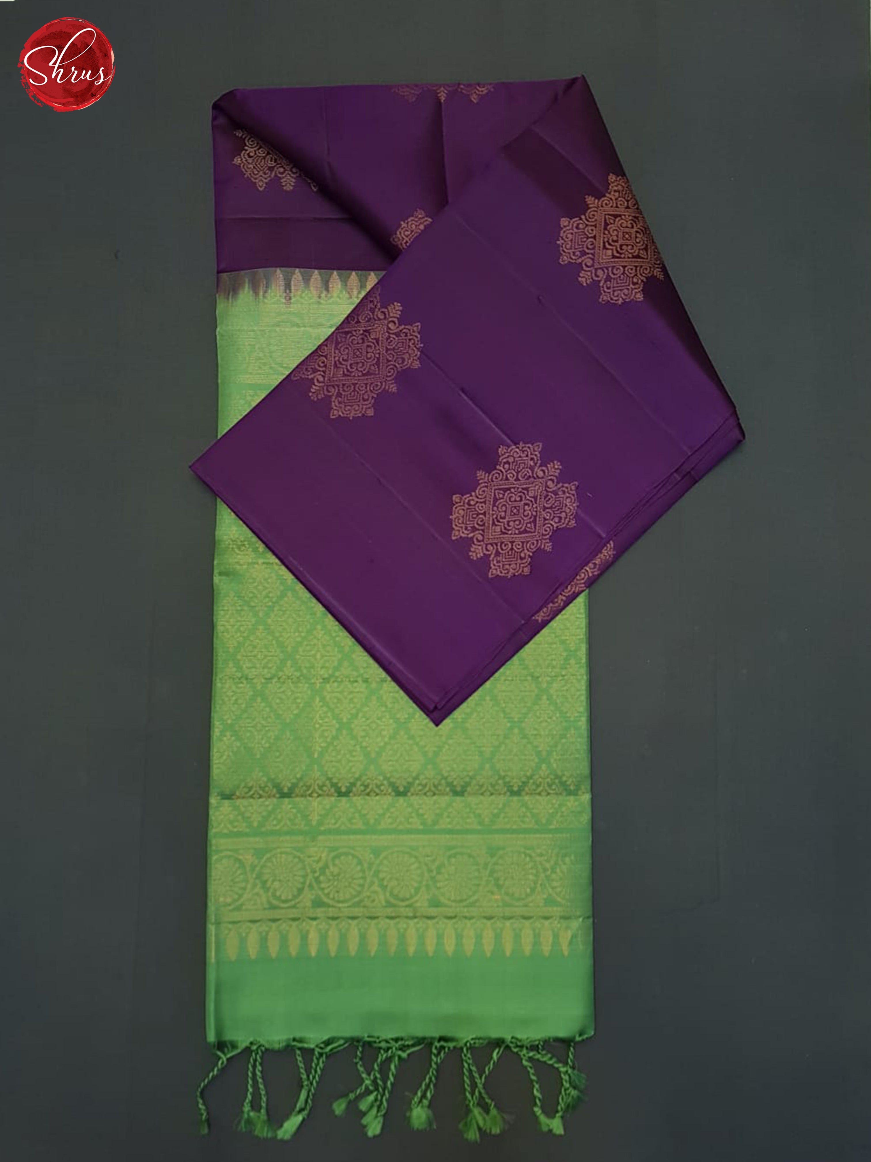 Purple And Green- Soft Silk half-pure Saree - Shop on ShrusEternity.com