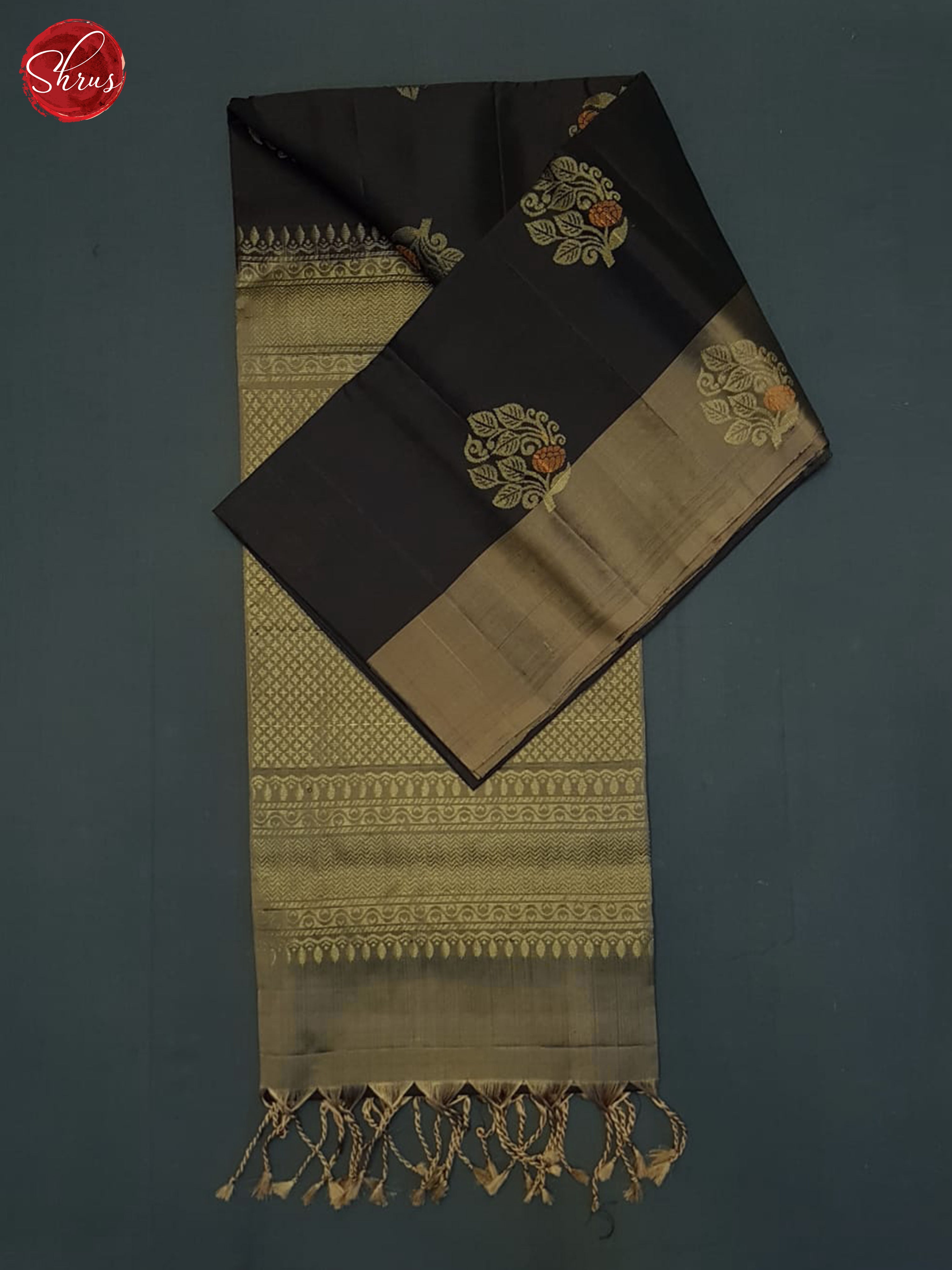 Brown & Grey - Soft Silk Half-pure Saree - Shop on ShrusEternity.com