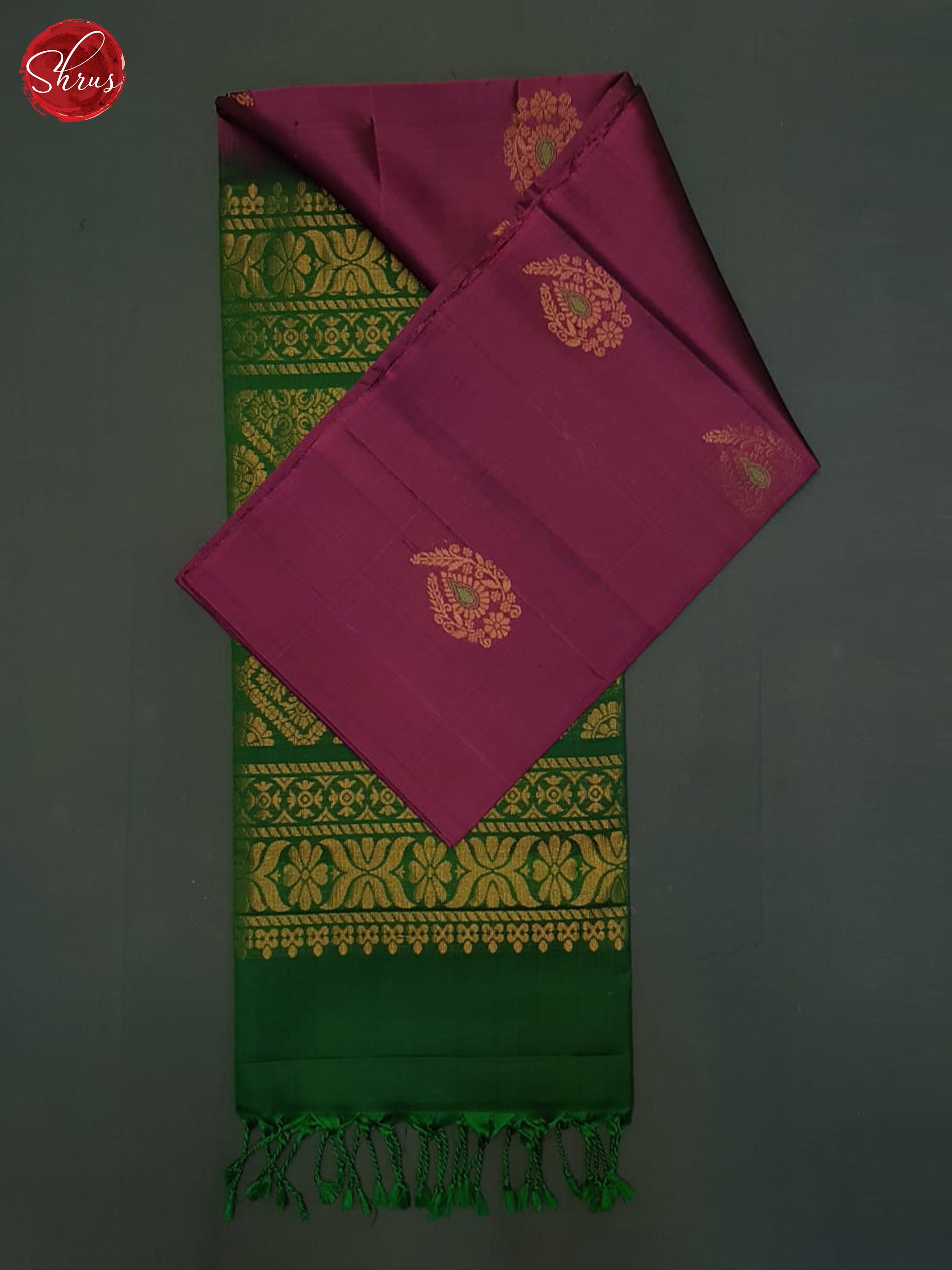 Wine And Green- Soft Silk half-pure Saree - Shop on ShrusEternity.com
