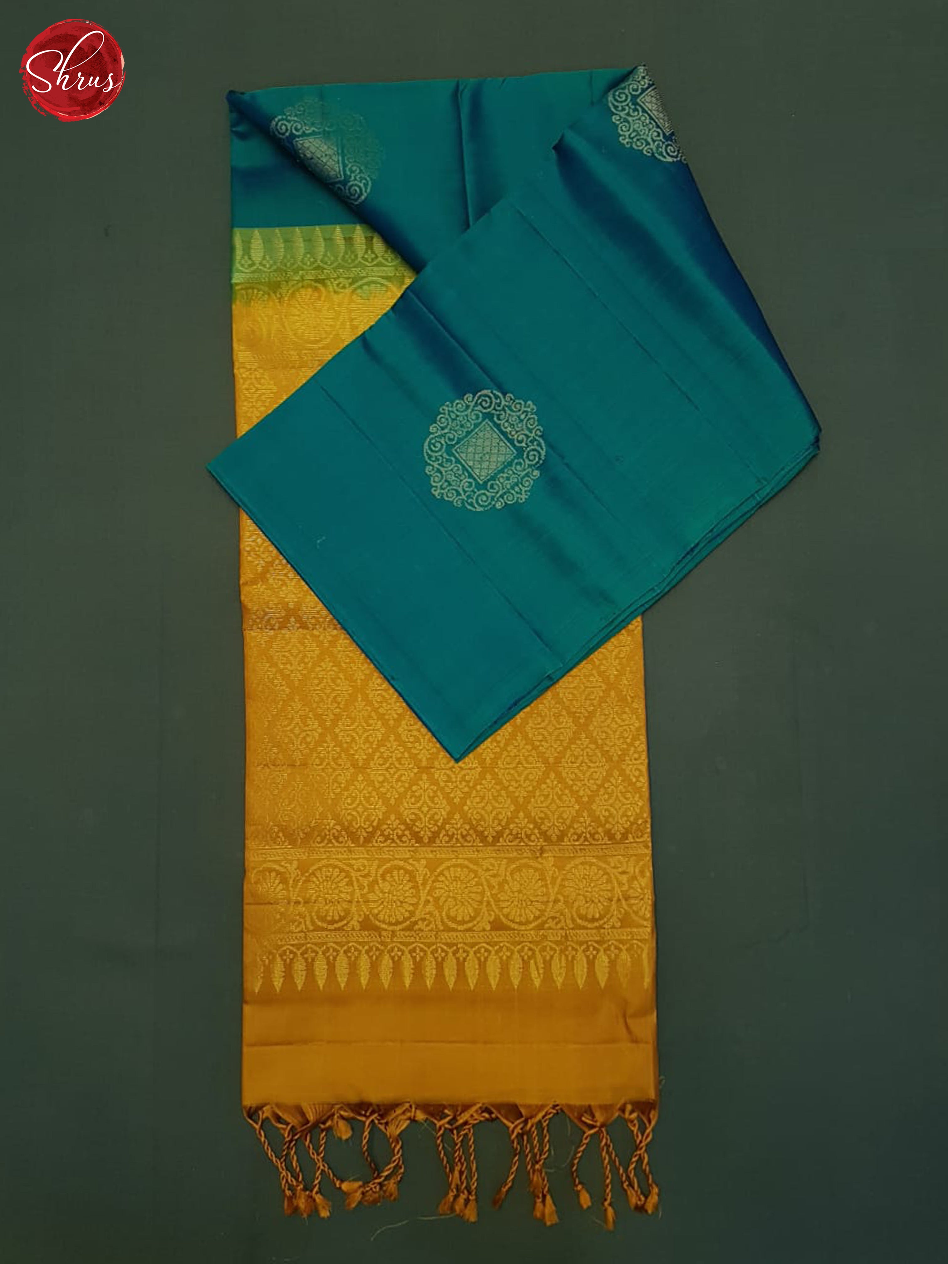 Blue And Mustard- Soft Silk Half-pure Saree - Shop on ShrusEternity.com