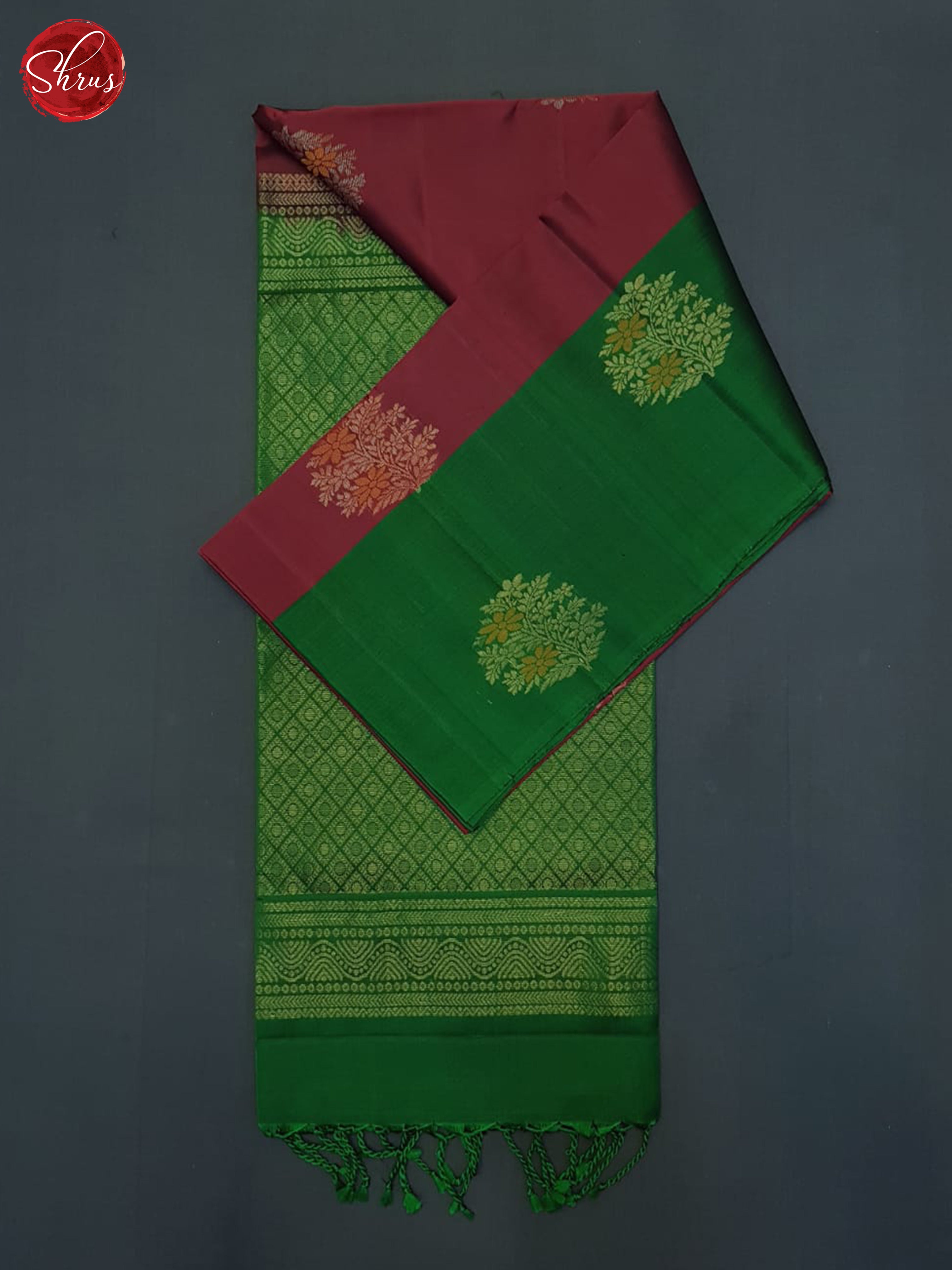 Maroon And Green- Soft Silk Half-pure Saree - Shop on ShrusEternity.com