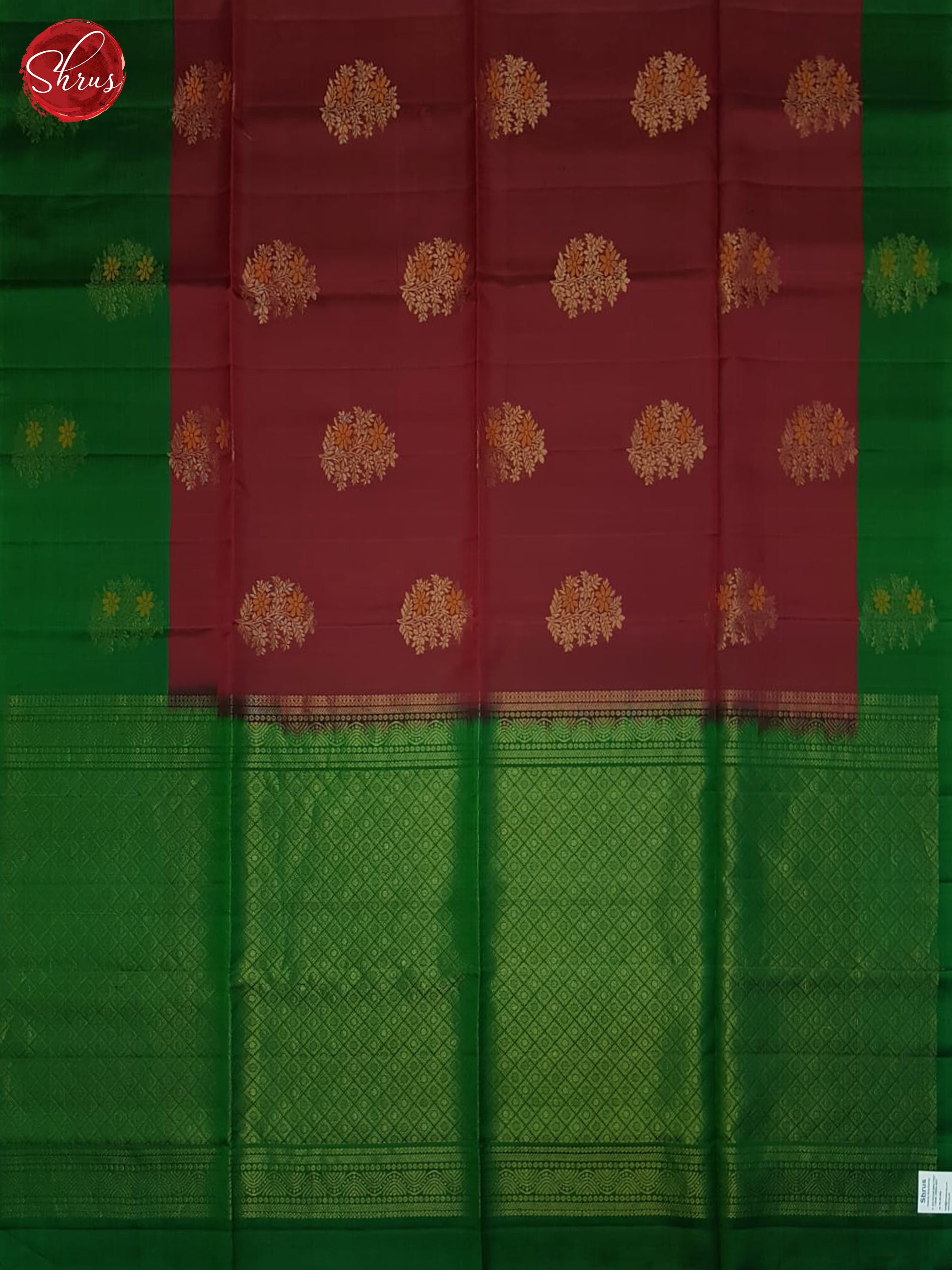 Maroon And Green- Soft Silk Half-pure Saree - Shop on ShrusEternity.com