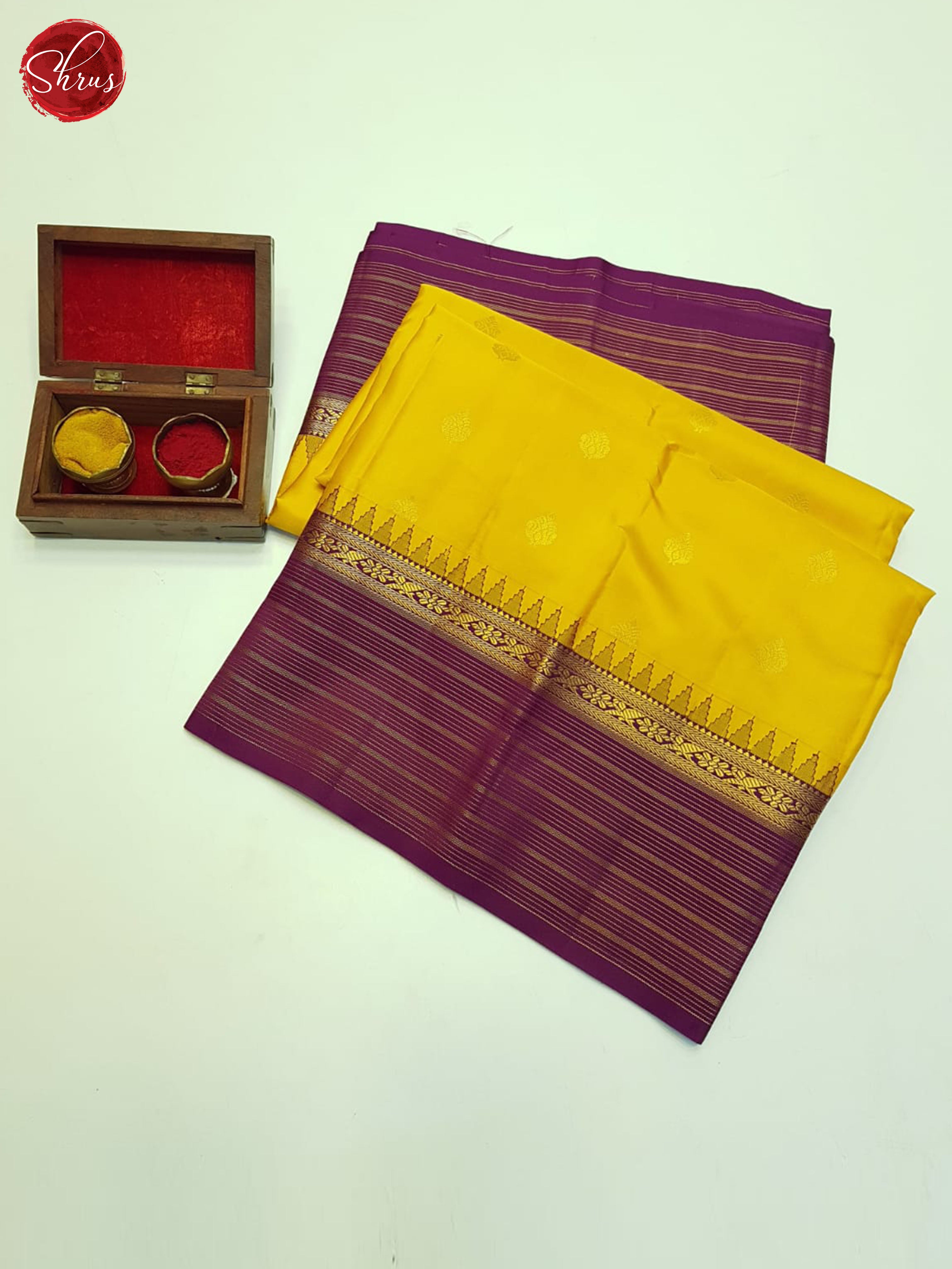 Mustard And Wine- Kanchipuram Silk Saree - Shop on ShrusEternity.com