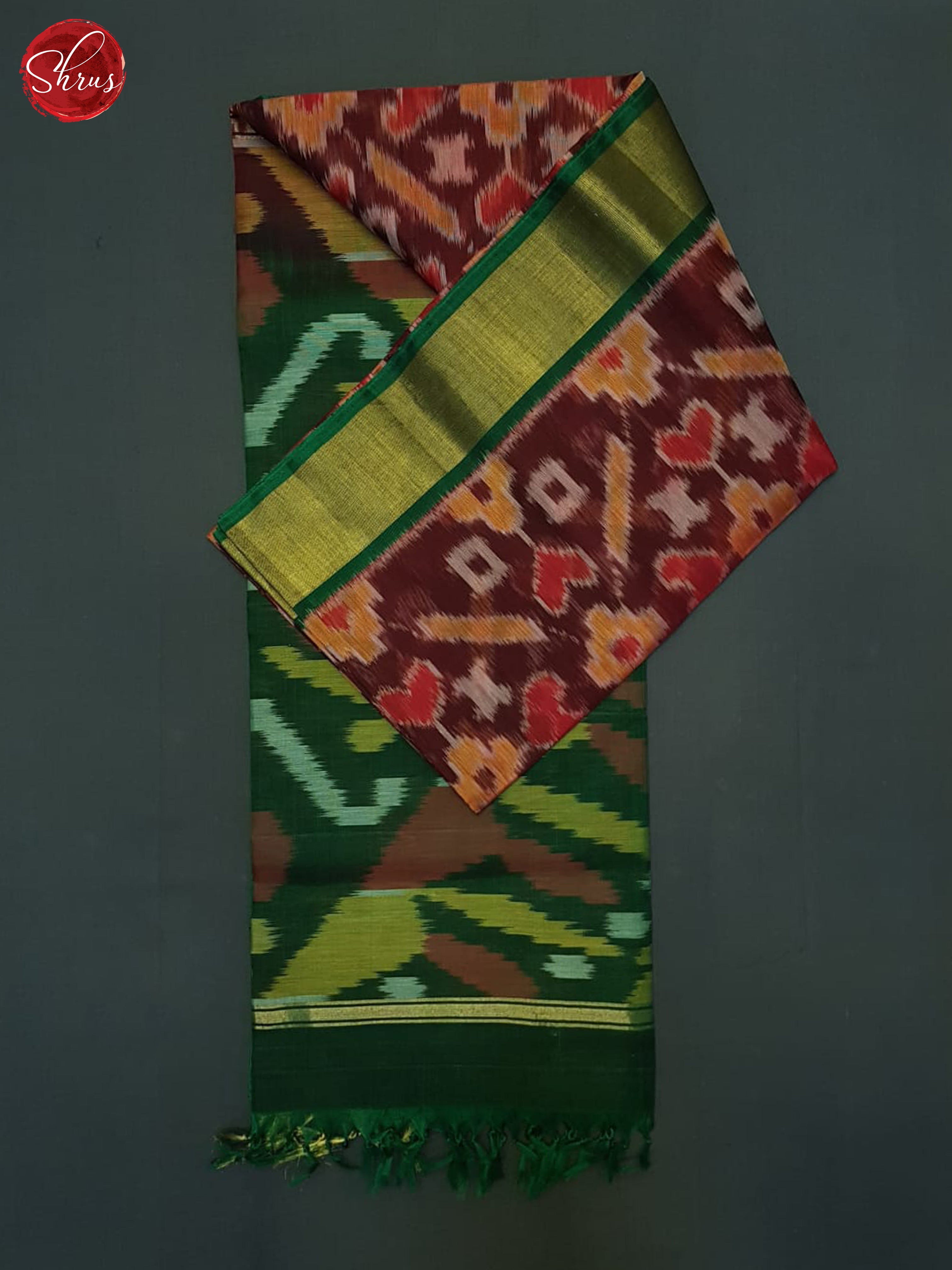 Wine And Green- Pochampally Silk Cotton Saree - Shop on ShrusEternity.com