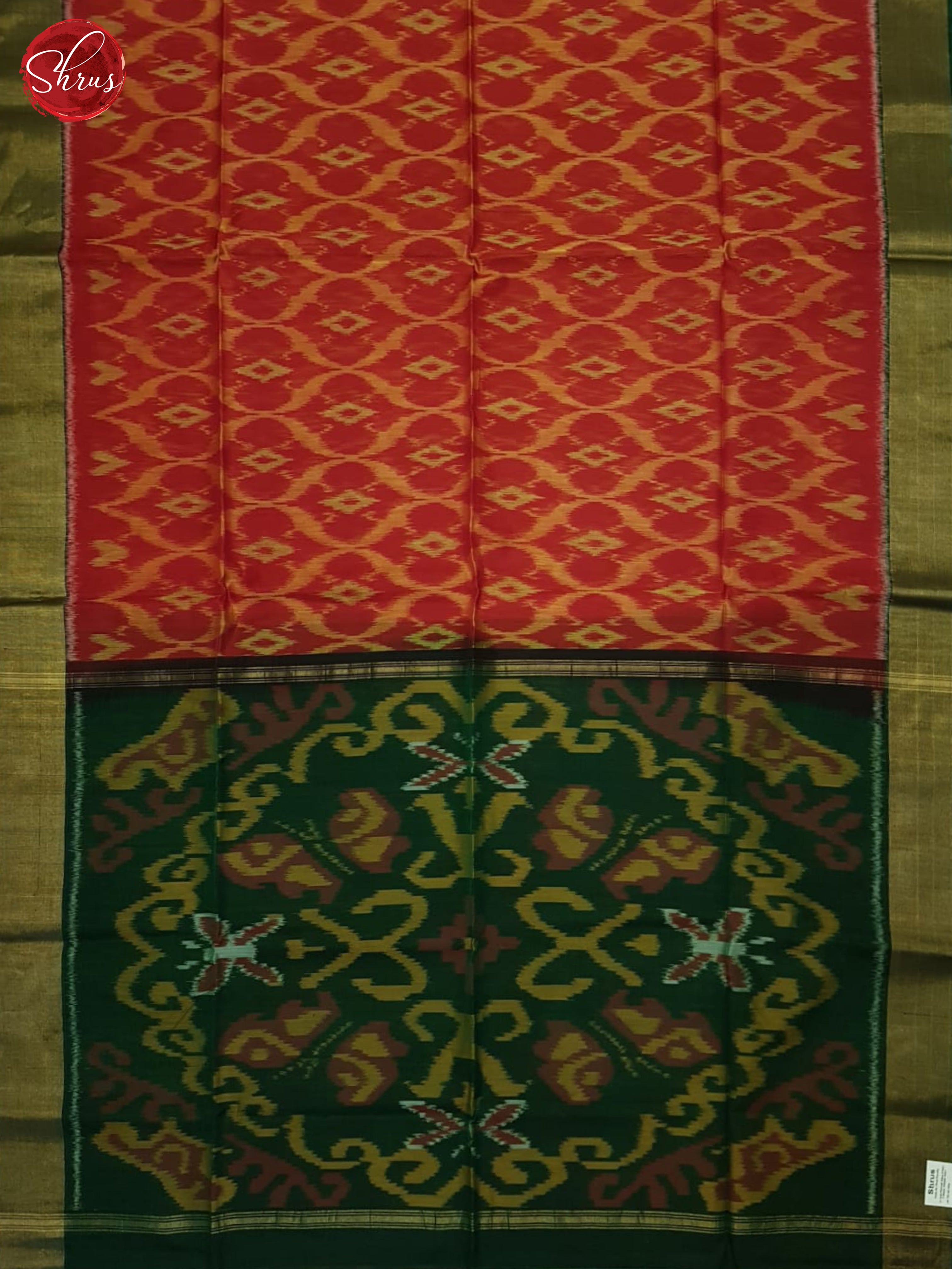 Red And Green- Pochampally Silk Cotton Saree - Shop on ShrusEternity.com