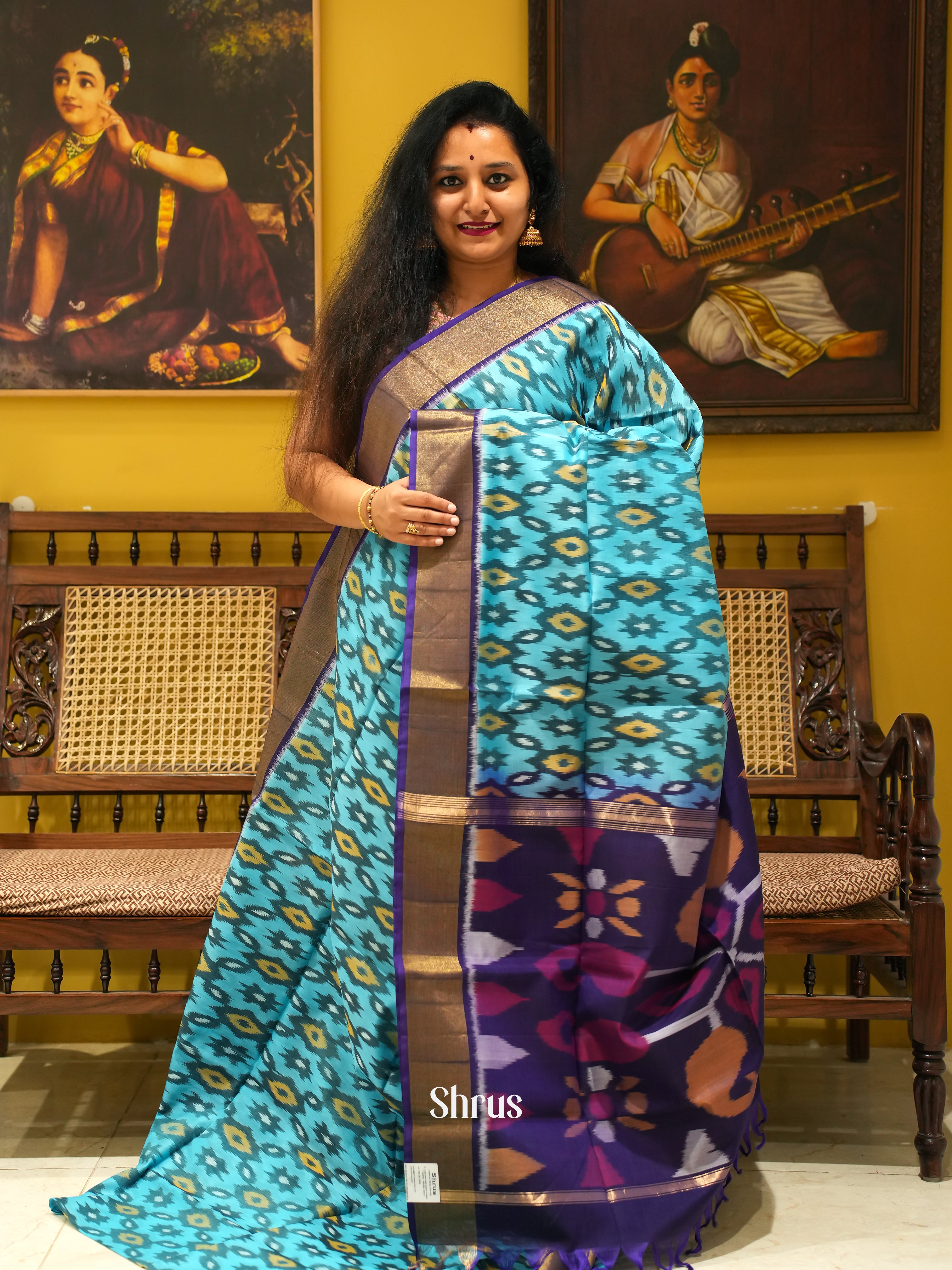 Blue And Purple- Pochampally Silk Cotton Saree - Shop on ShrusEternity.com