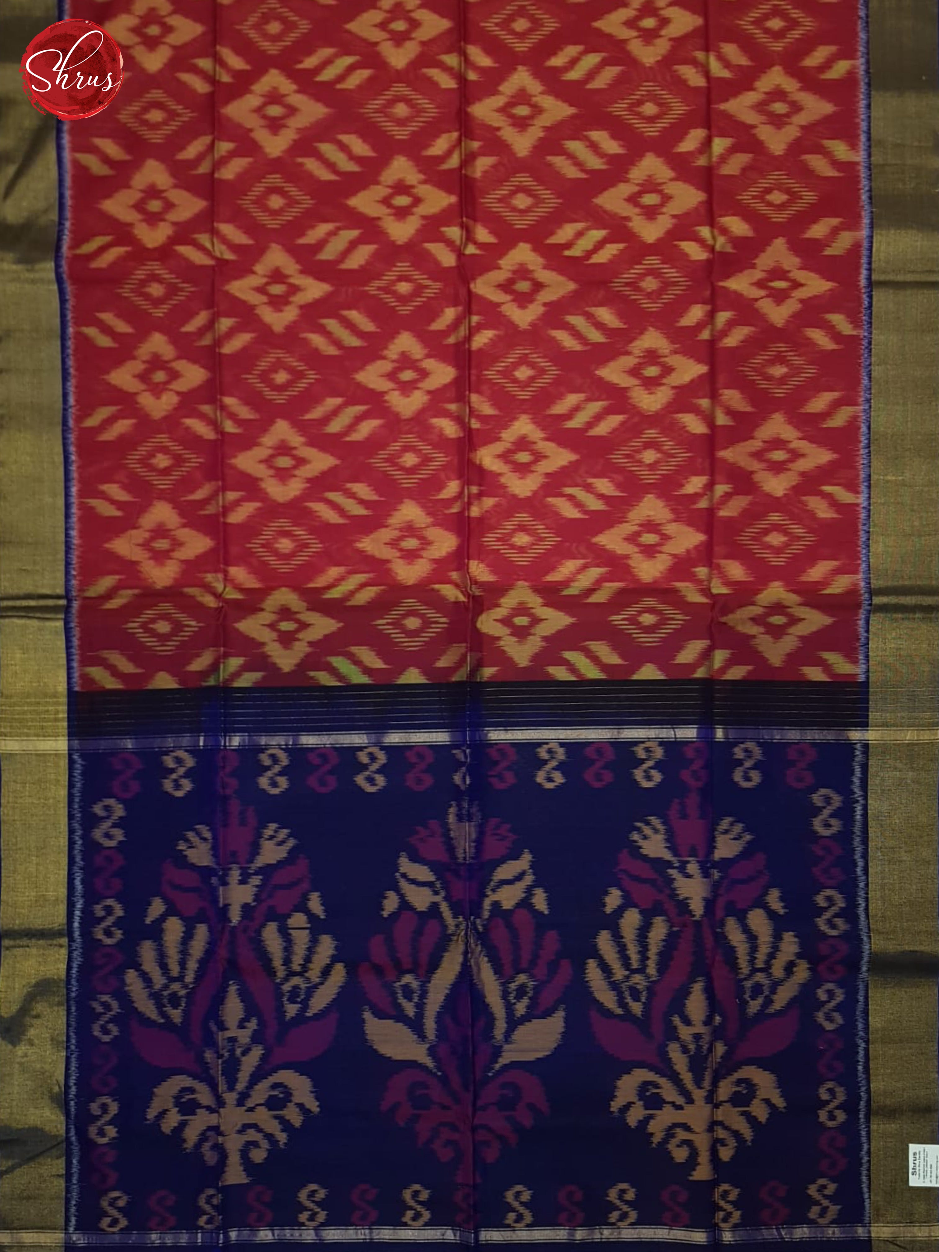 Red And Blue- Pochampally Silk Cotton Saree - Shop on ShrusEternity.com