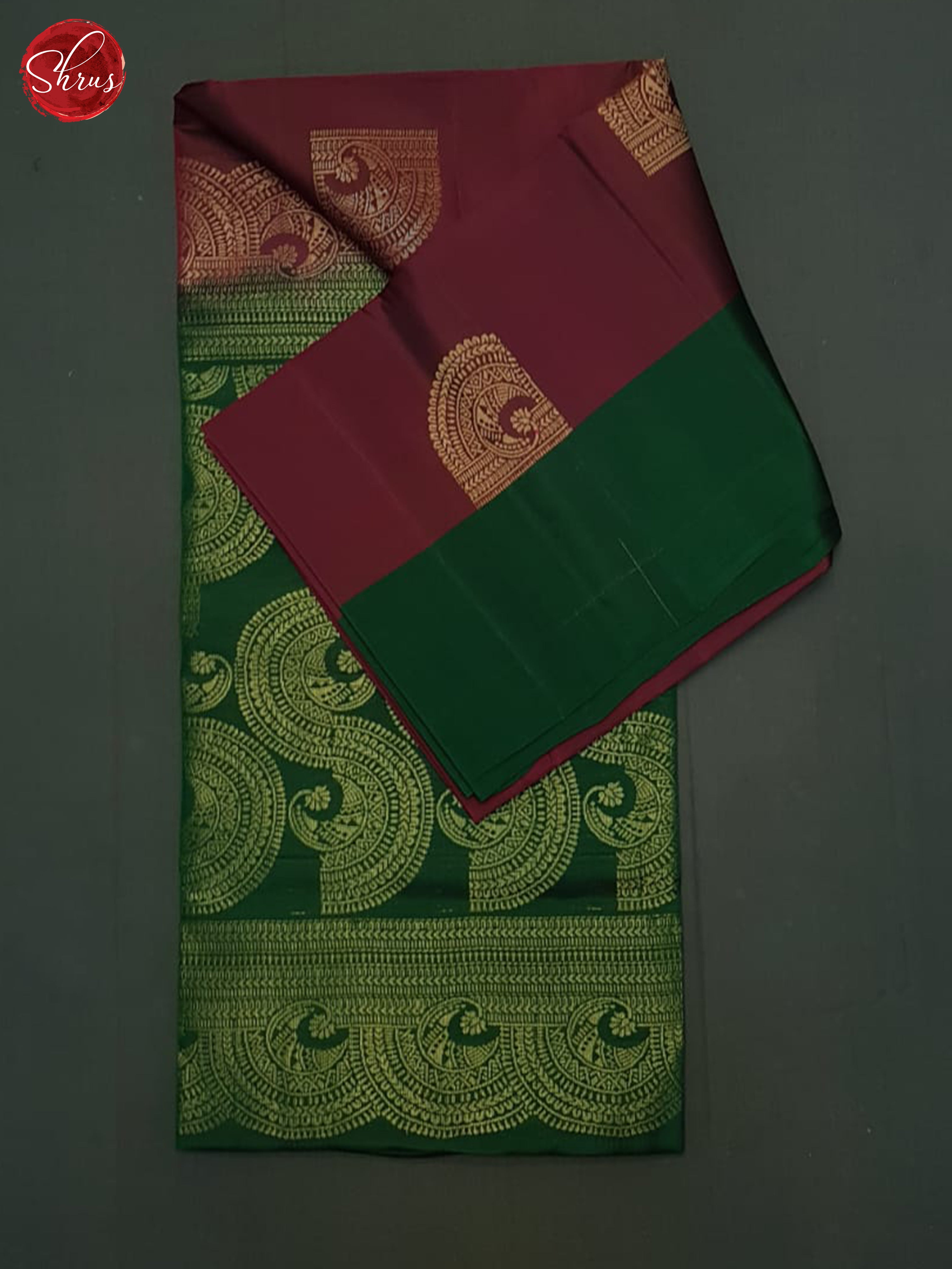 Maroon And Green- Soft Silk Half-pure Saree - Shop on ShrusEternity.com