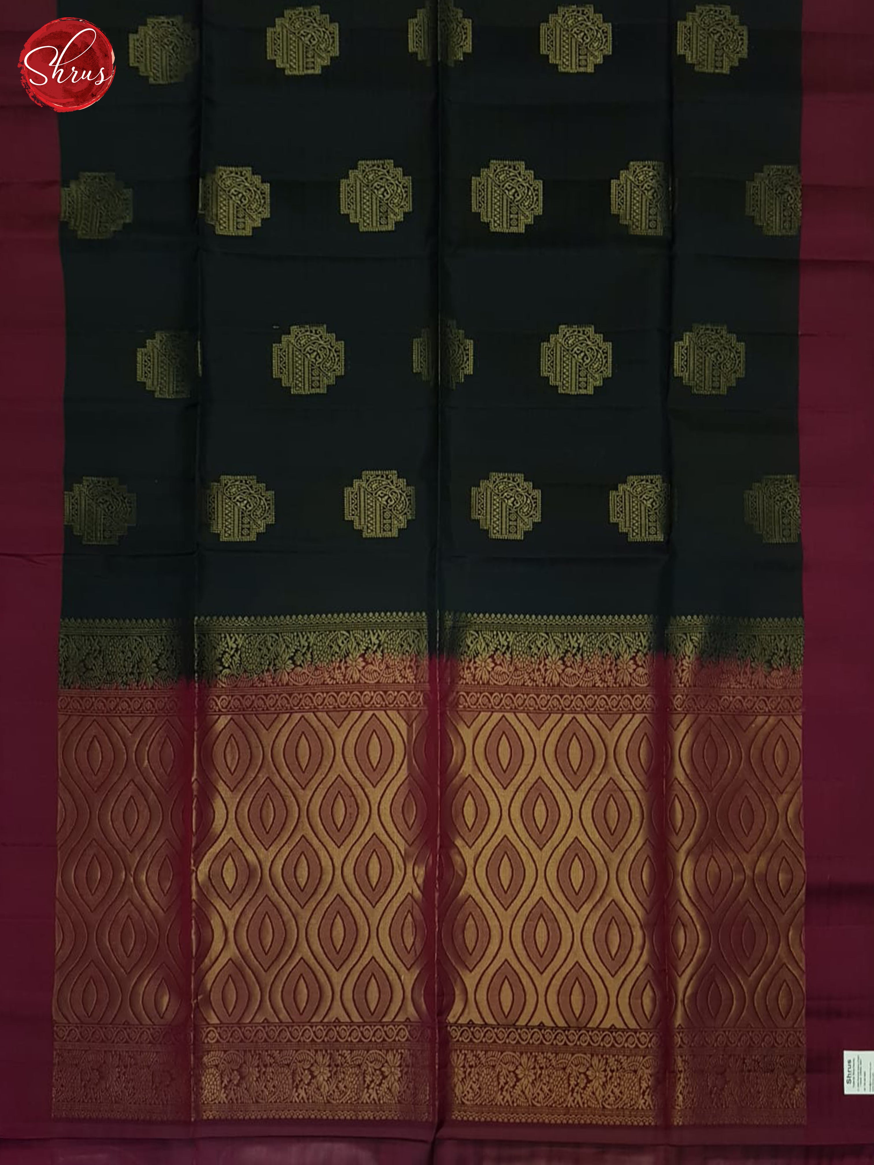 Blackish Green And Wine- Soft Silk Half-pure Saree - Shop on ShrusEternity.com