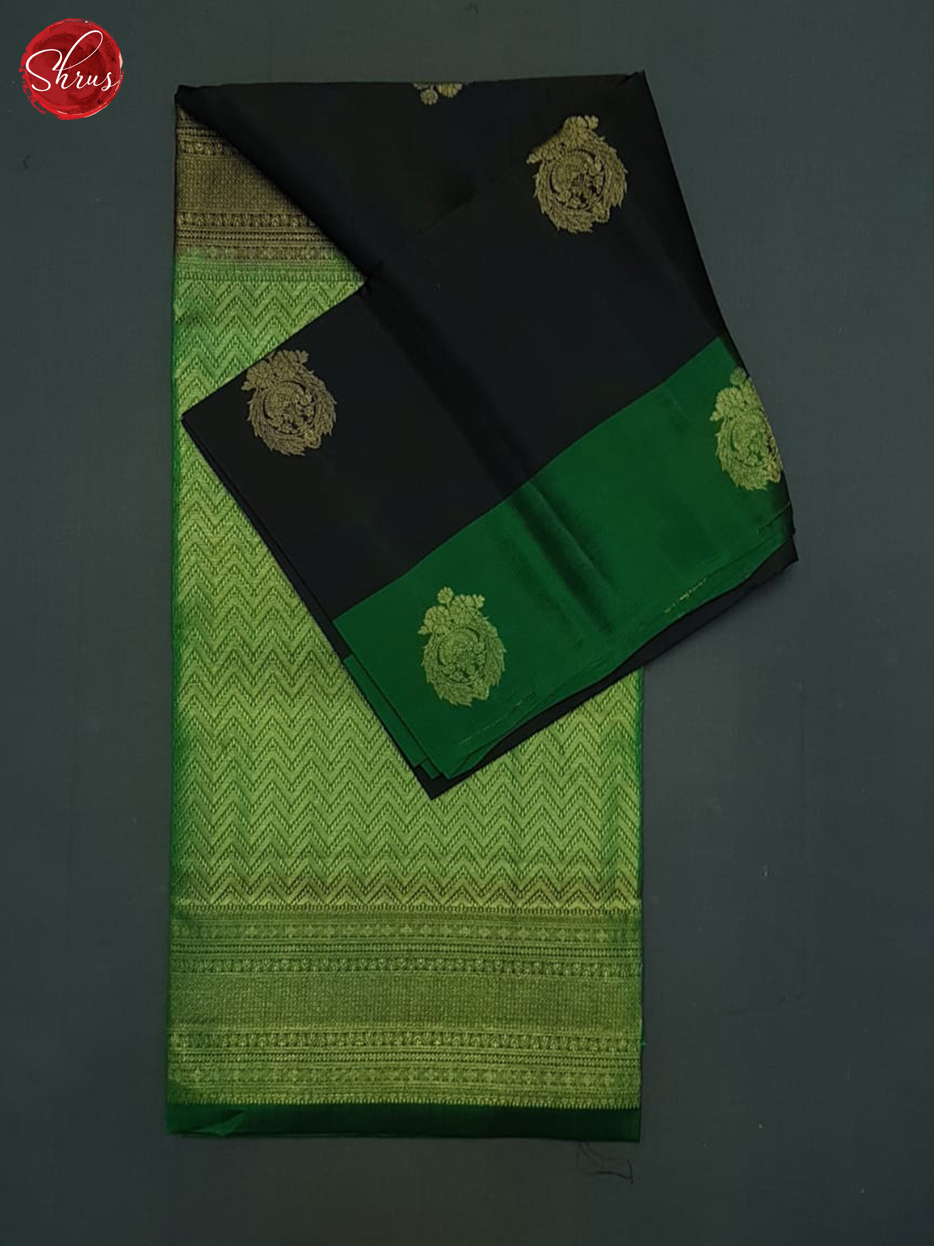 Black And Green- Soft Silk Half-pure Saree - Shop on ShrusEternity.com