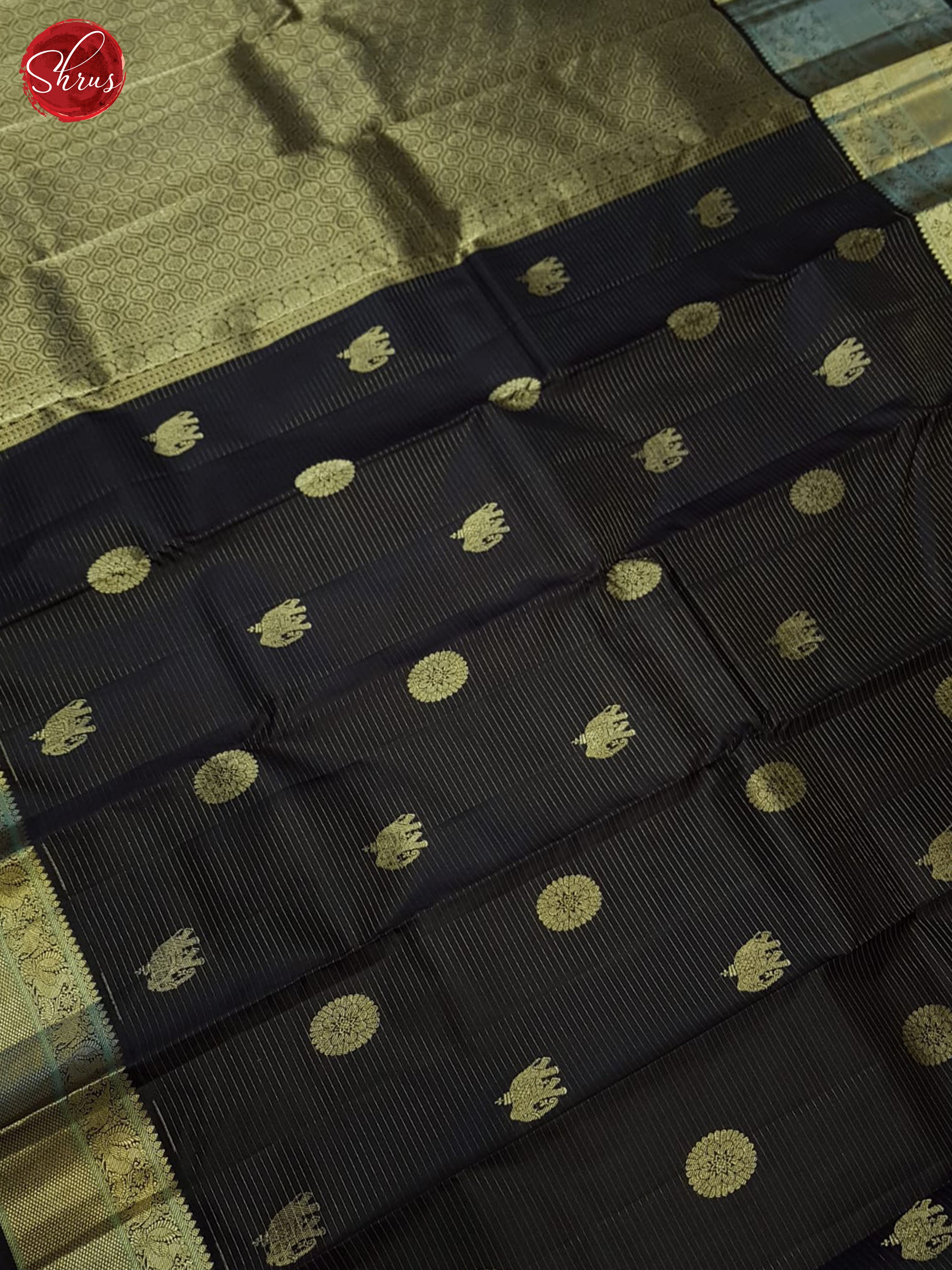 Black And Beige- Kanchipuram Silk Saree - Shop on ShrusEternity.com