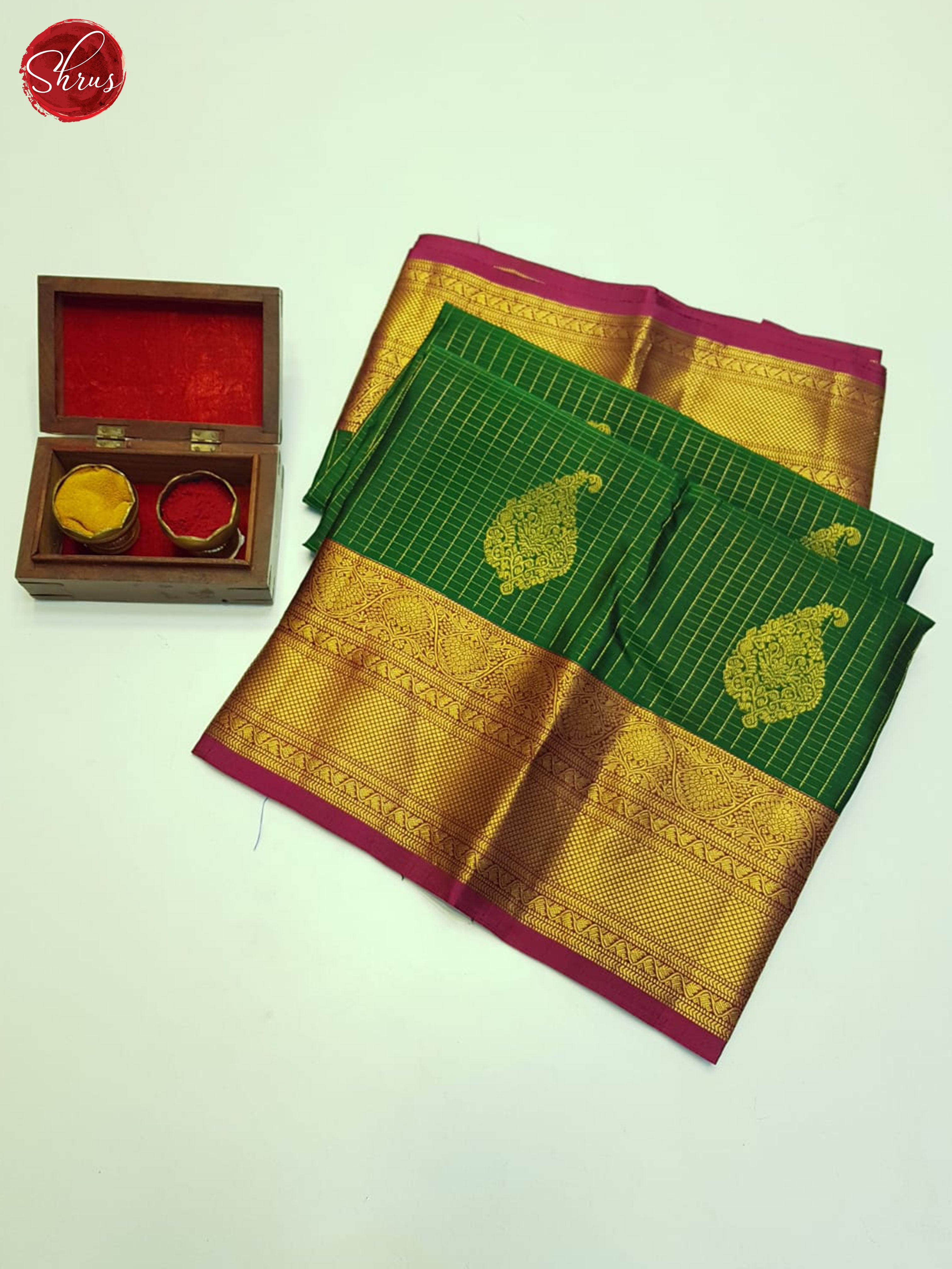 Green And Wine- Kanchipuram Silk Saree - Shop on ShrusEternity.com