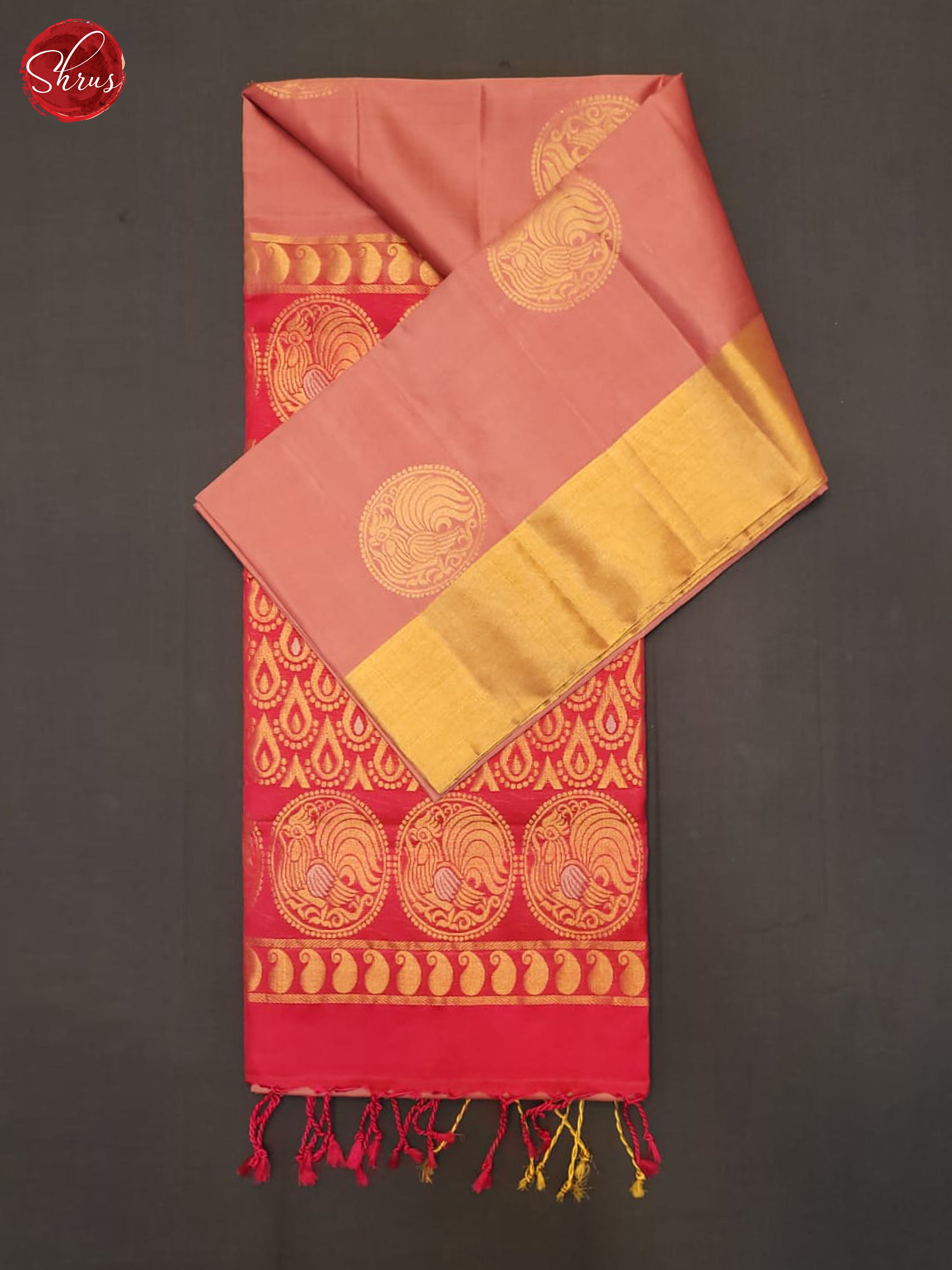 Dusty Pink And Red- Soft Silk Half-pure Saree - Shop on ShrusEternity.com